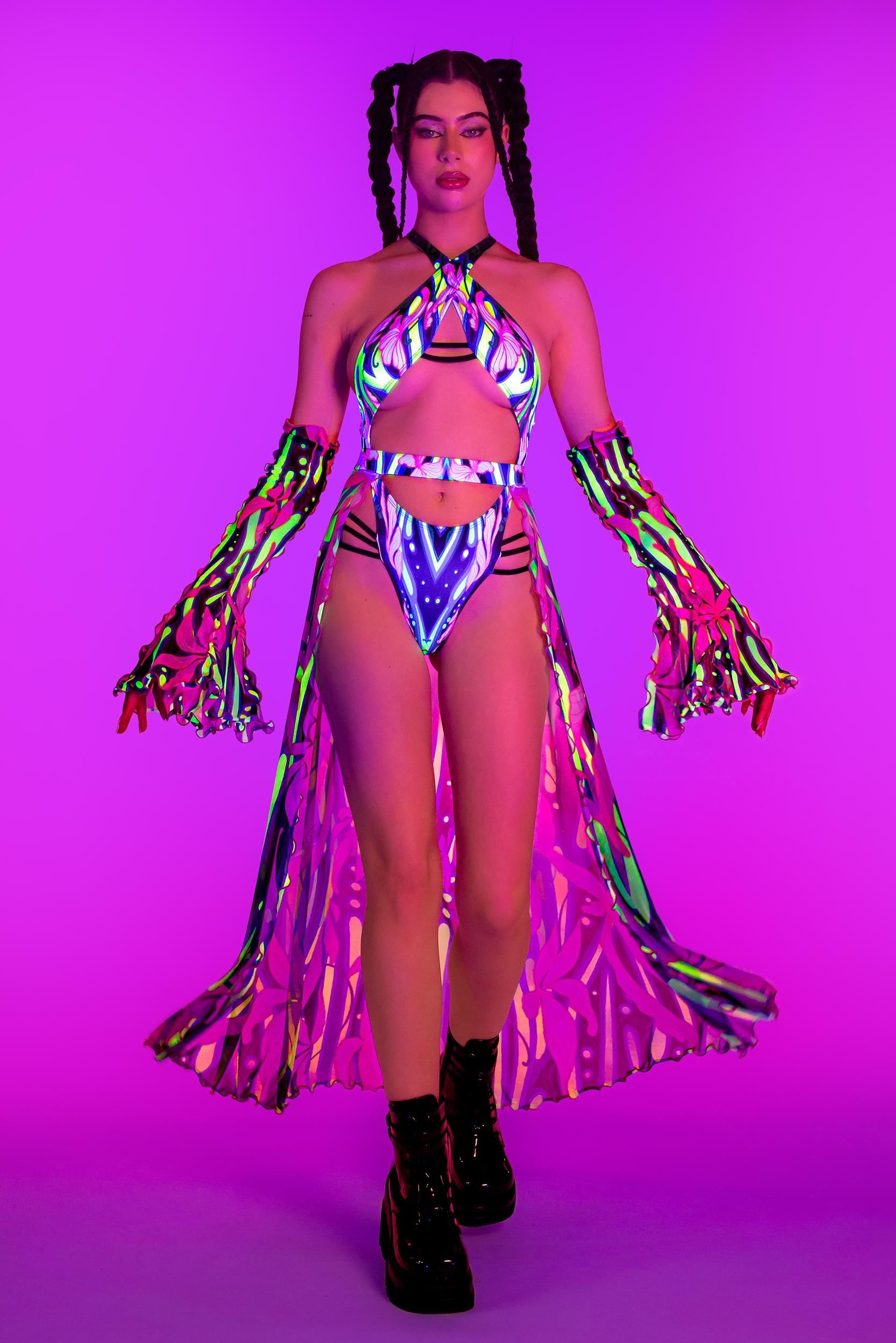 BADINKA In Balance Strappy Bodysuit Mesh, neon, spandex