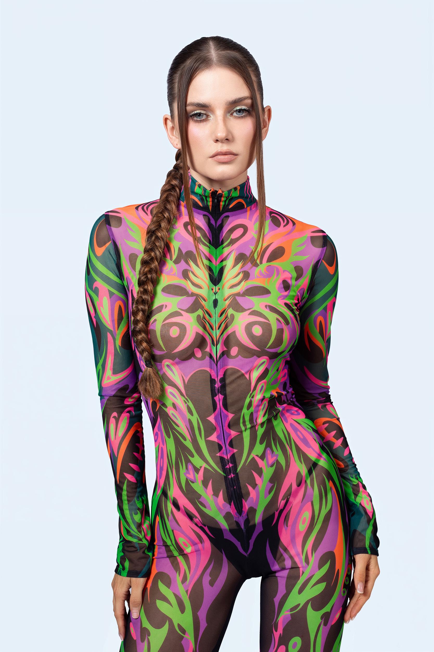 BADINKA Torn Twist Mesh Costume Green, pink