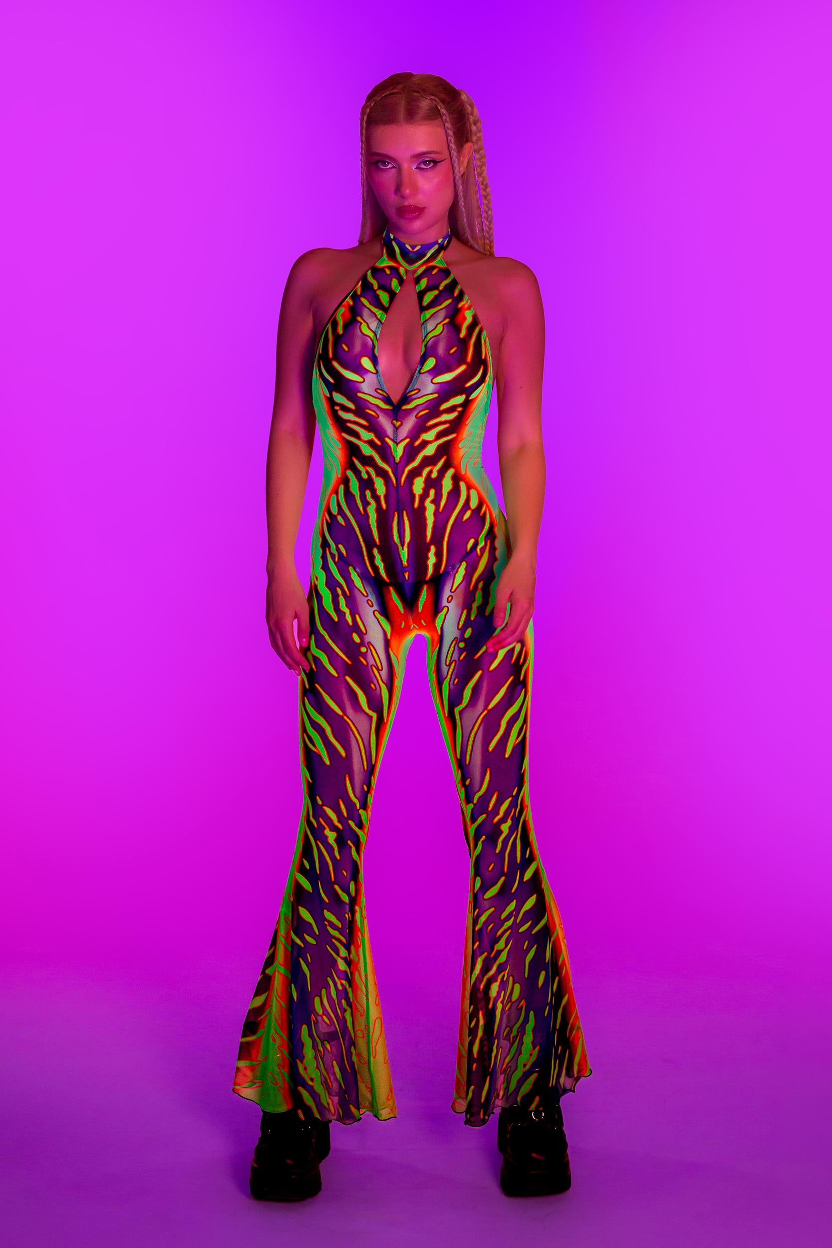 BADINKA Heightened Instinct Toxic Mesh Halter Romper Mesh, neon