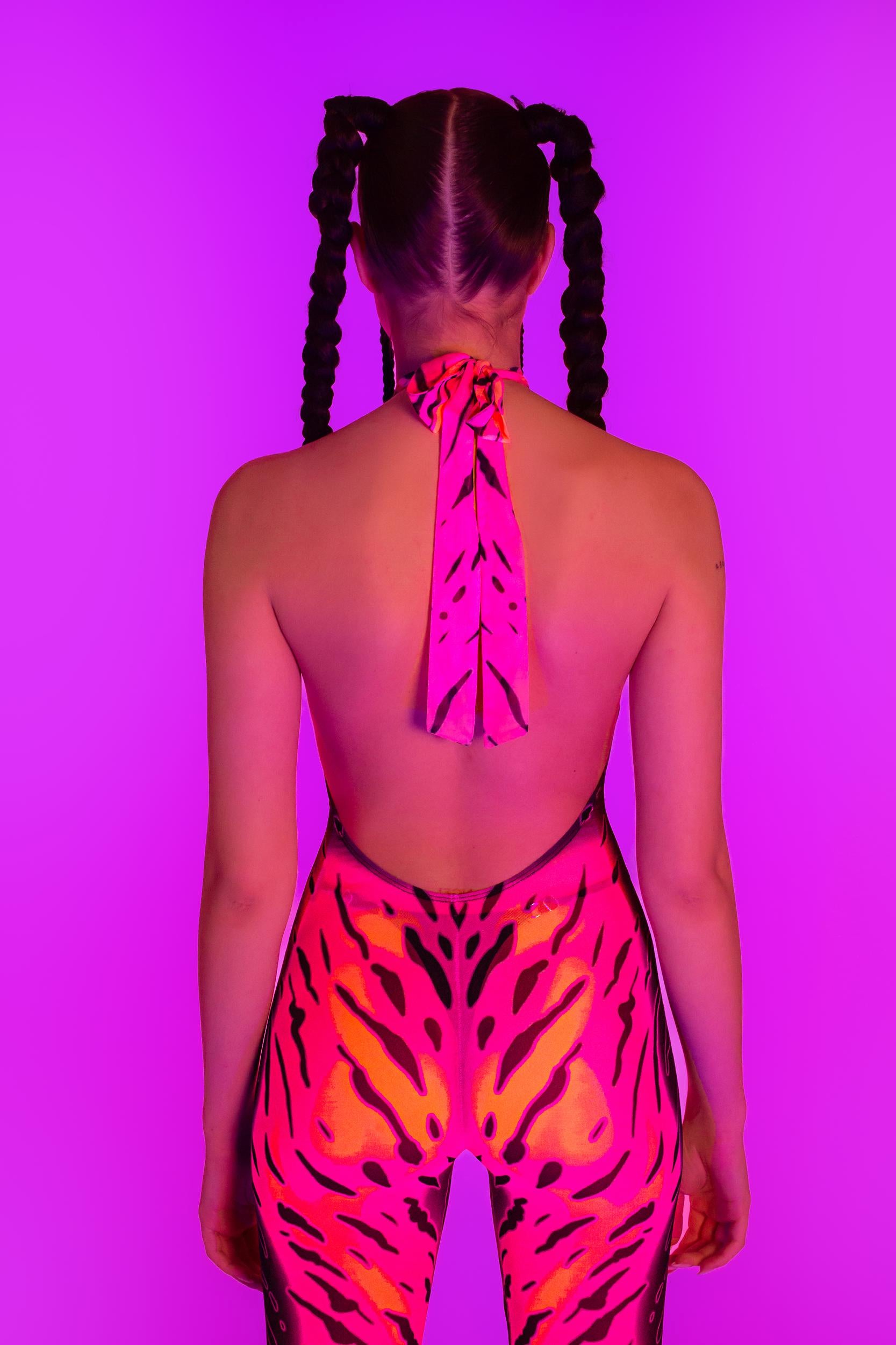 BADINKA Heightened Instinct Pink Mesh Halter Romper Rave