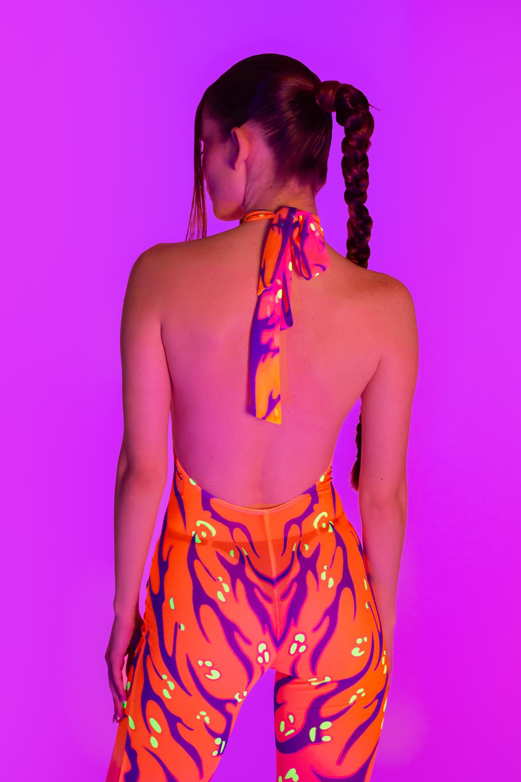 BADINKA Fire Sign Mesh Halter Romper Rave