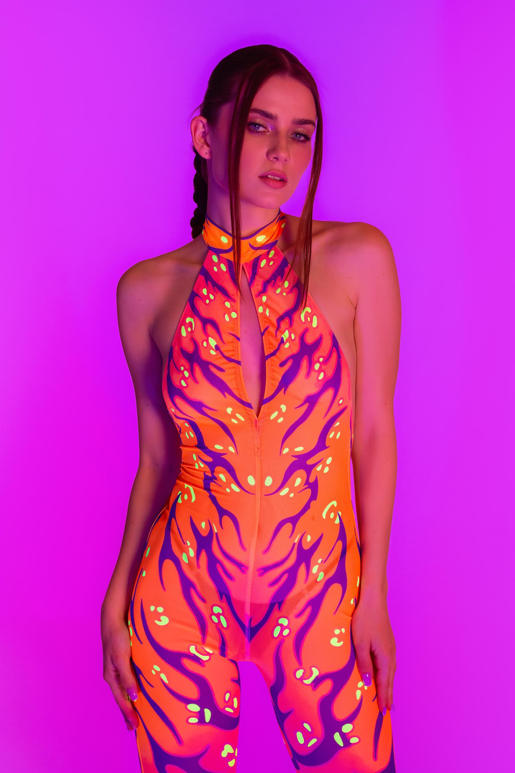 BADINKA Fire Sign Mesh Halter Romper