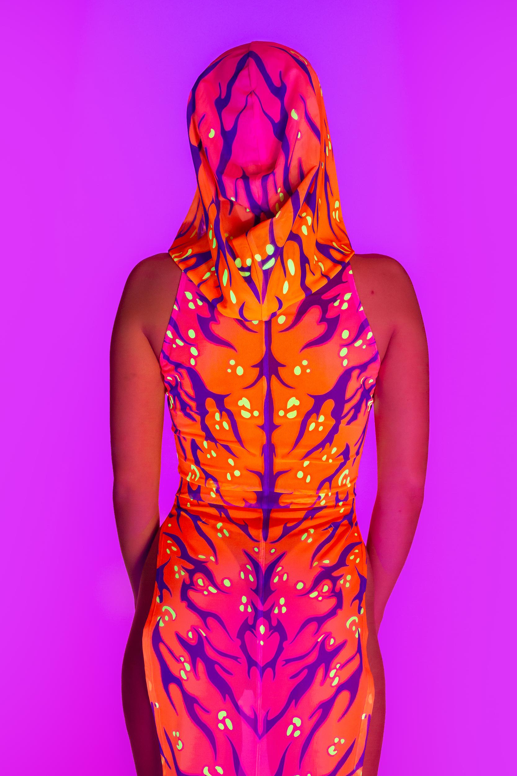 BADINKA Fire Sign Hooded High Slit Dress Rave