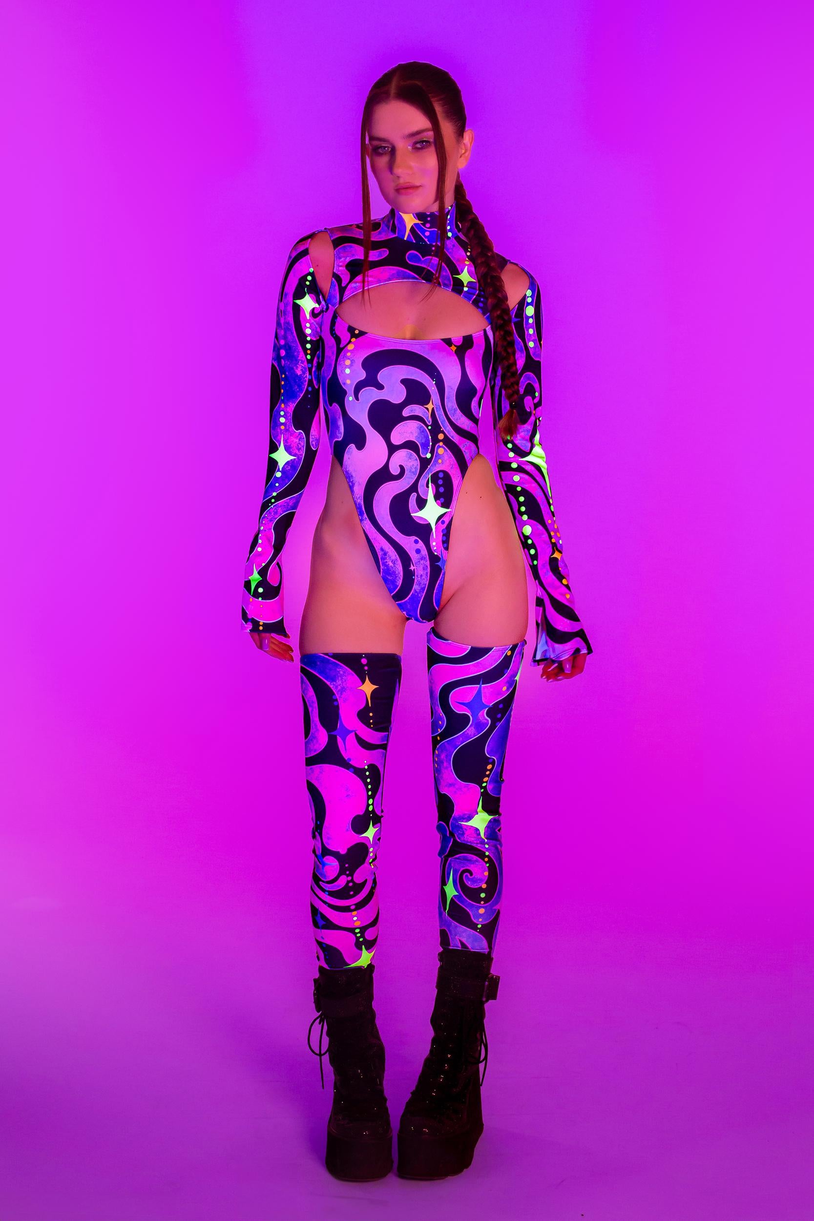 BADINKA Vast Emptiness In Magenta Keyhole Bodysuit Neon, spandex