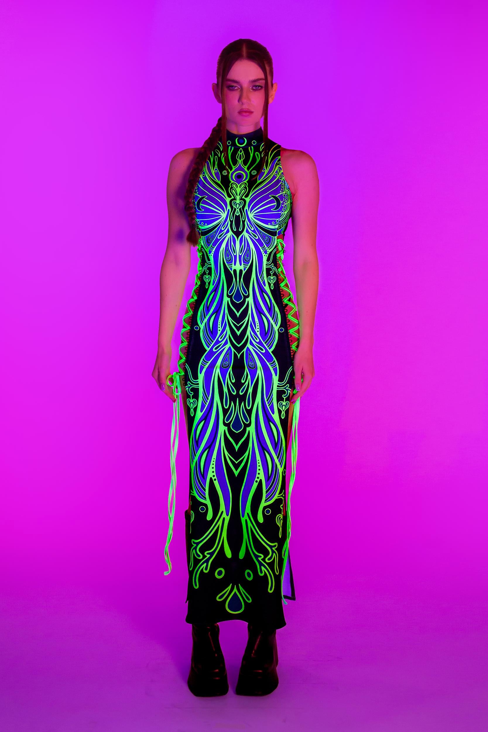 BADINKA Life Zodiac Criss-Cross Slit Dress Neon, spandex