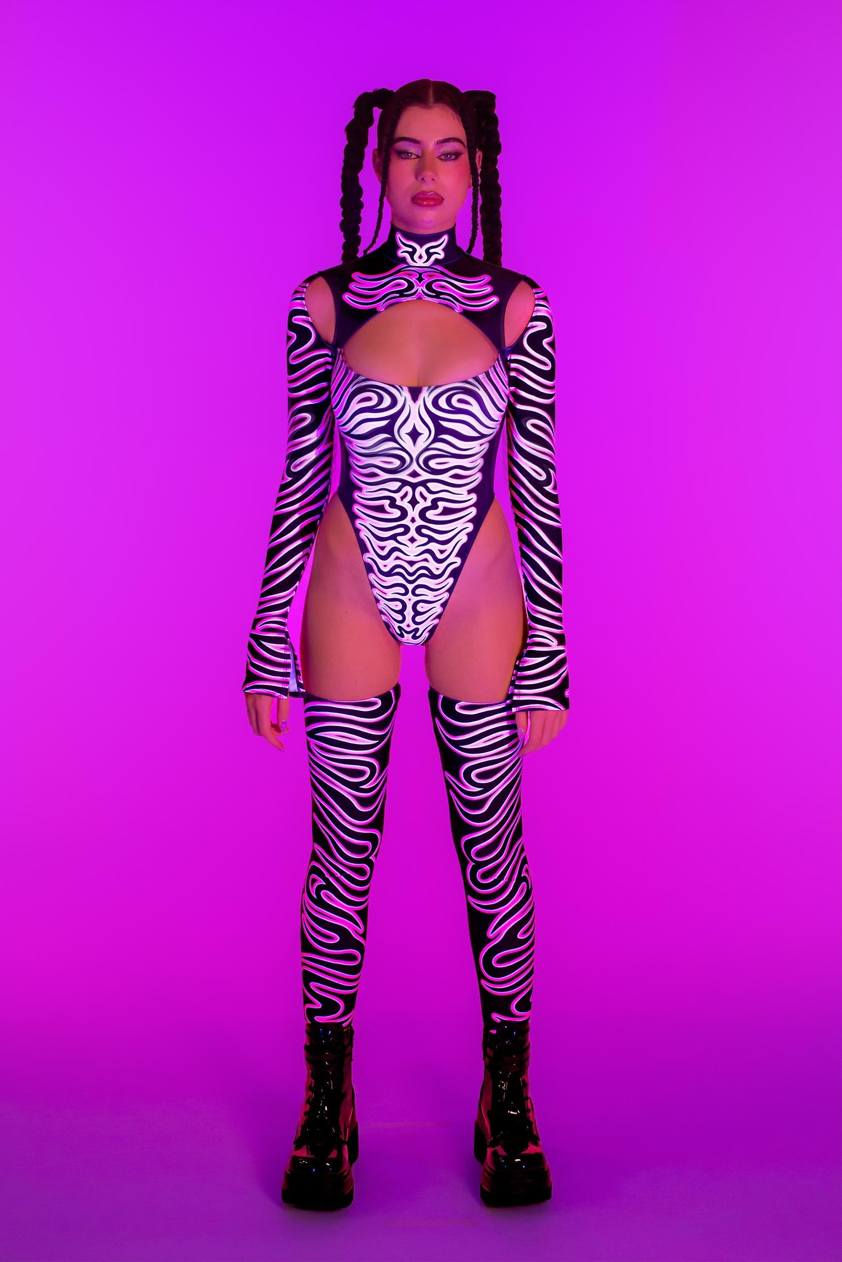 BADINKA Eye Of The Pink Tiger Keyhole Bodysuit Mesh, neon, spandex