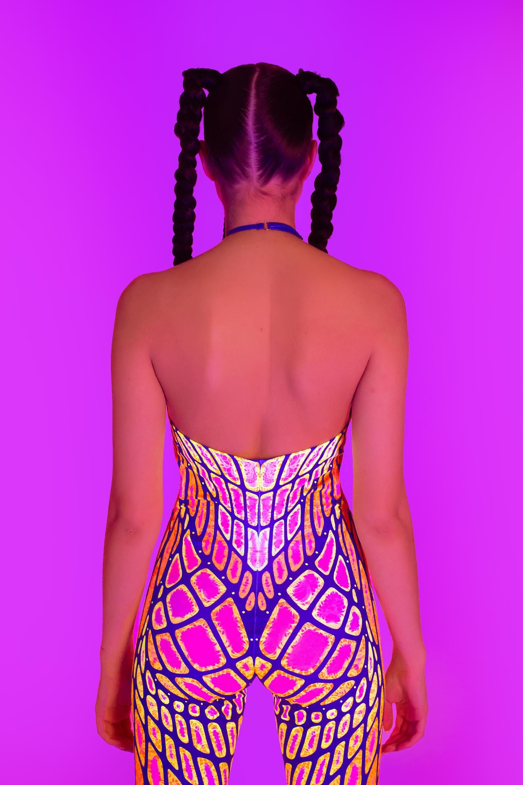 BADINKA Under My Skin Magenta Keyhole Halter Catsuit Orange, pink
