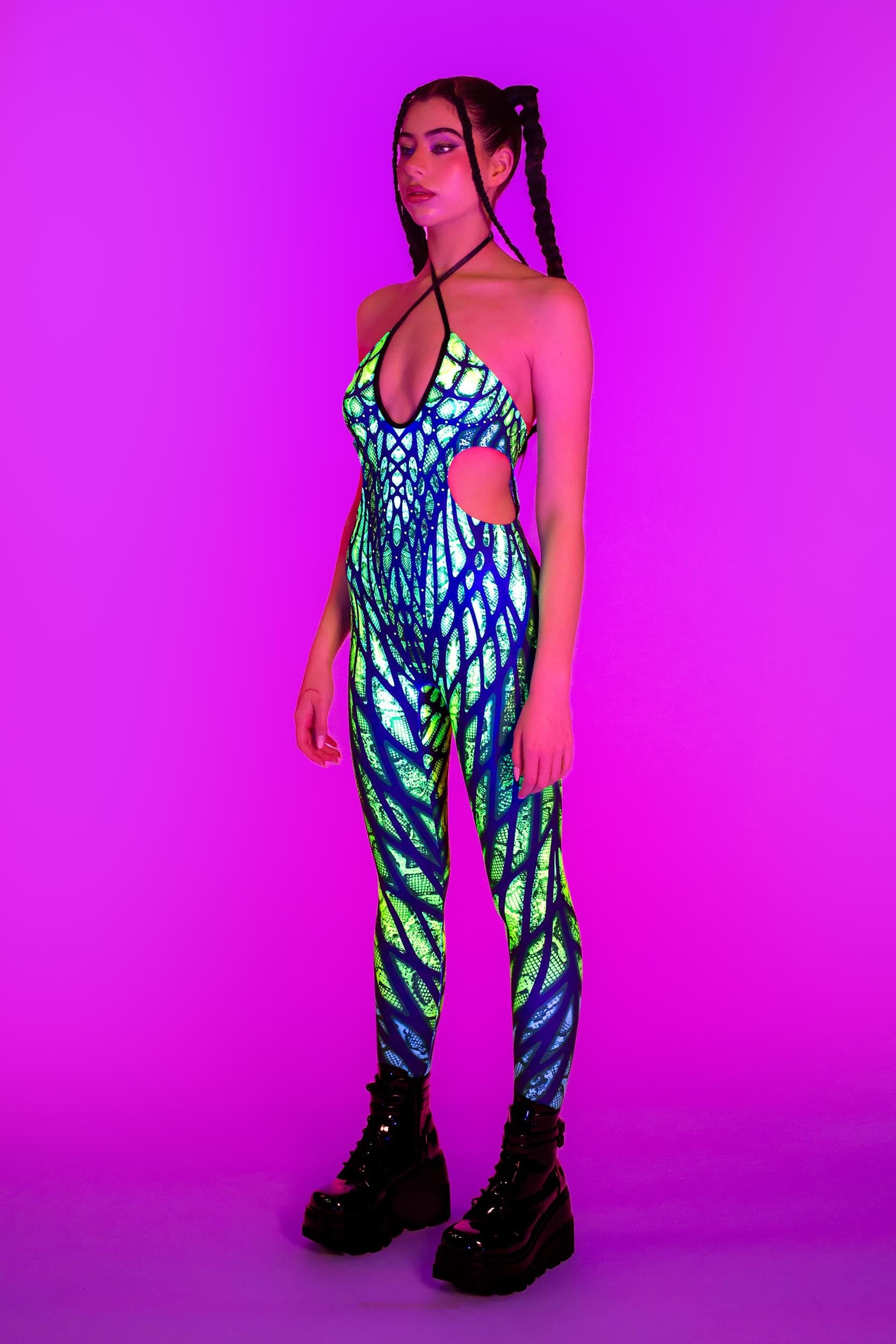BADINKA Women Under My Skin Green Keyhole Halter Catsuit
