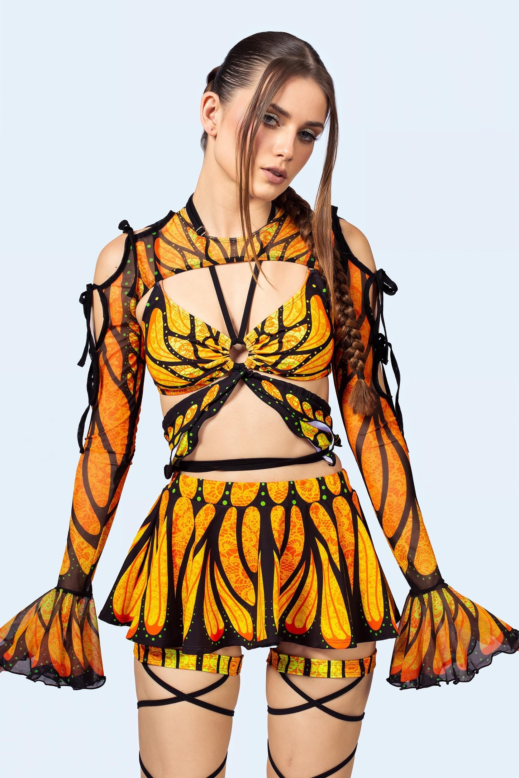 BADINKA Women Brilliant Orange Frilly Skirt