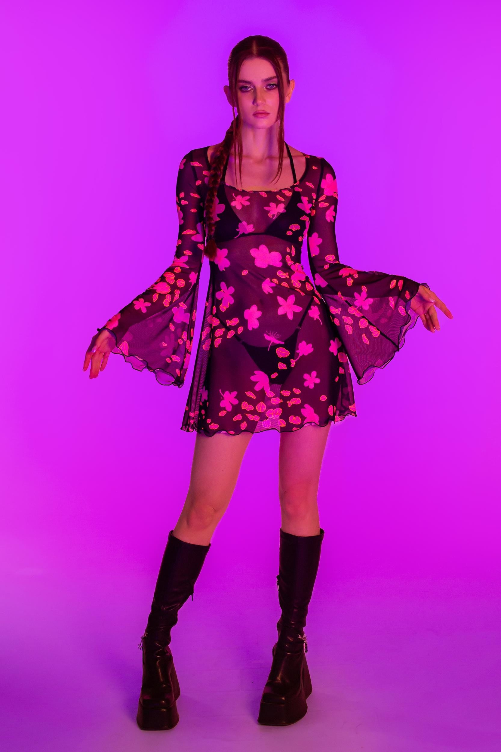 BADINKA Sakura Mesh Mini Dress Mesh, neon