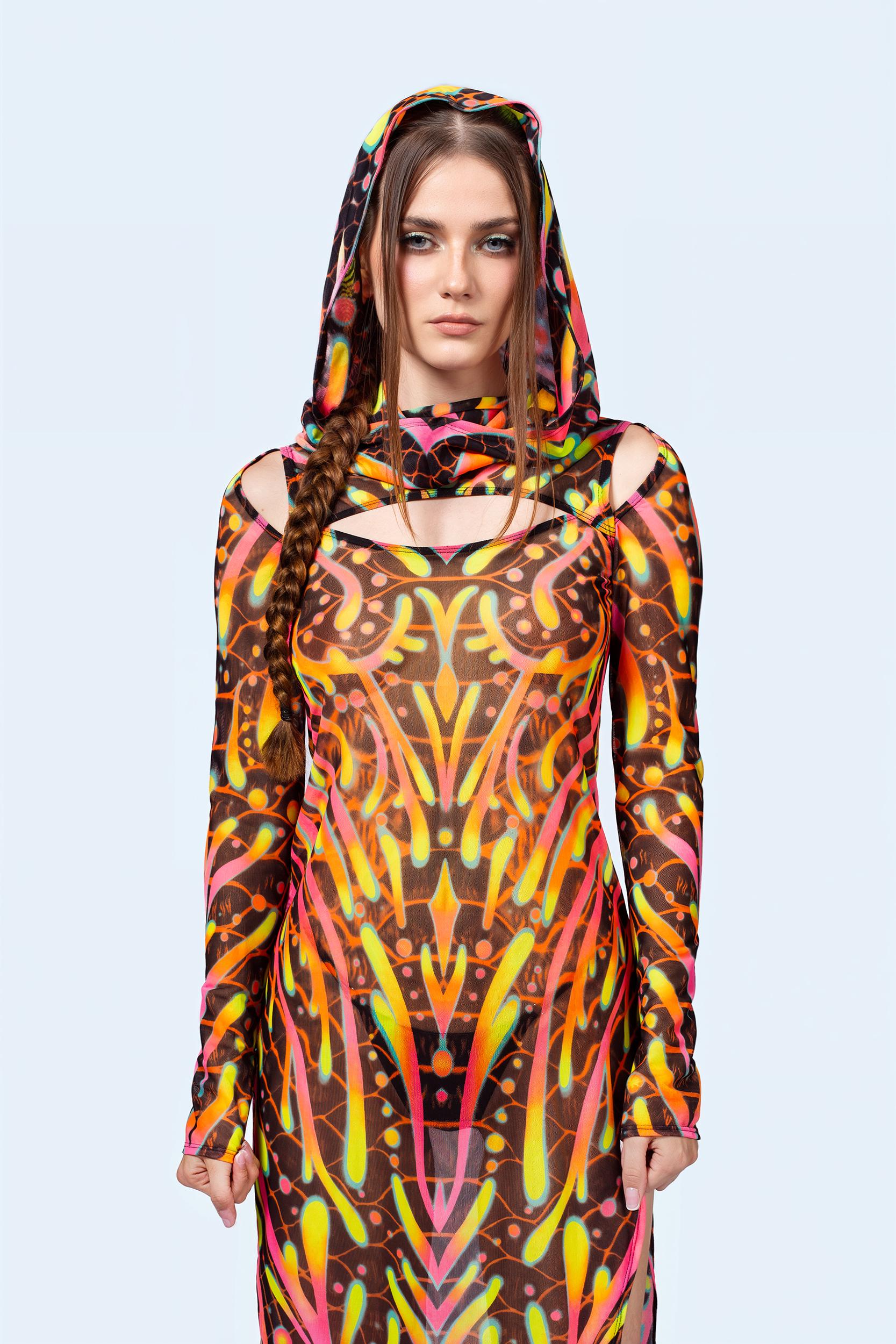 BADINKA Given Form Mesh Hooded Dress Pink, yellow