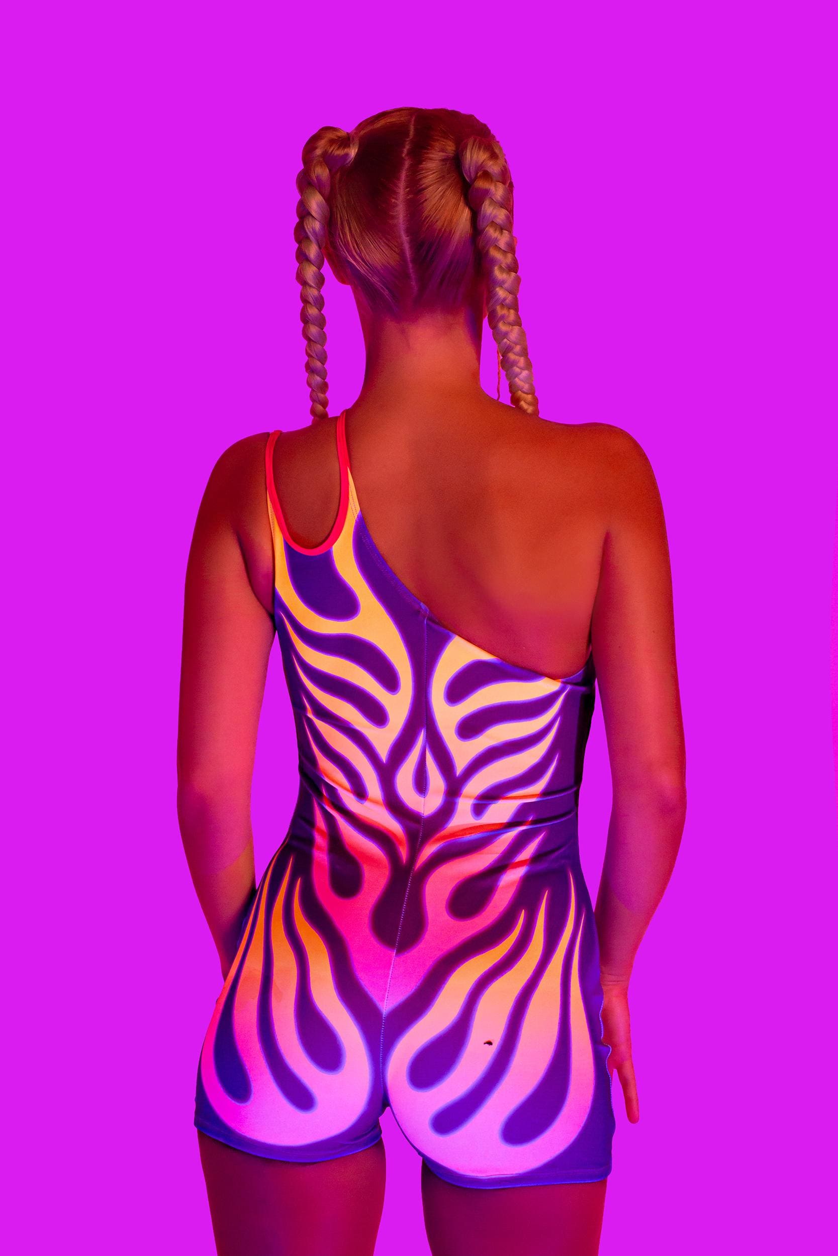BADINKA Inner Fire Off Shoulder Romper Pink, purple