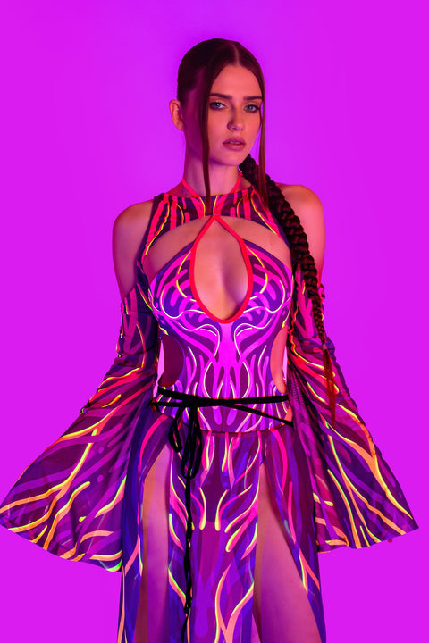 Electrict Heat Keyhole Halter Bodysuit