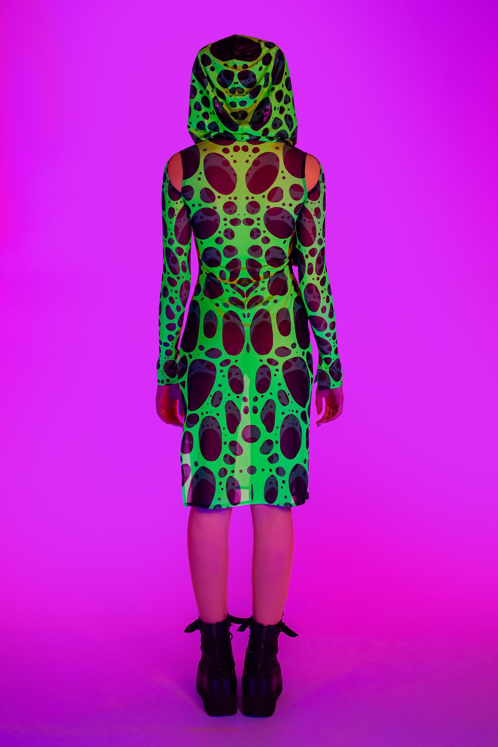 BADINKA Cell Division Mesh Hooded Dress Mesh, neon