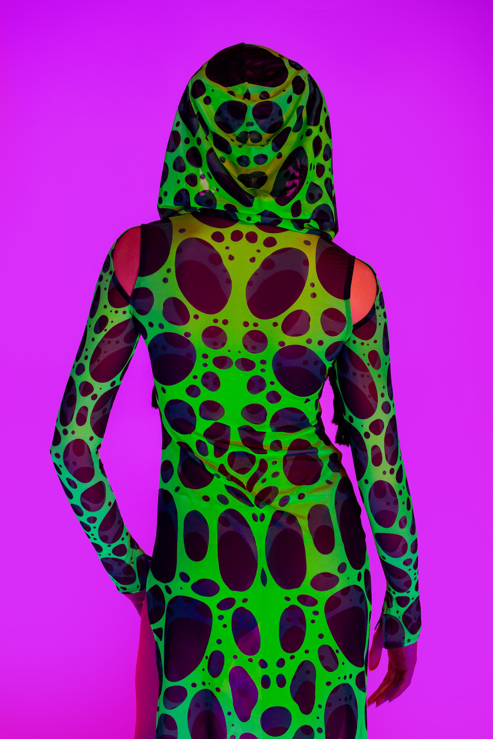 BADINKA Cell Division Mesh Hooded Dress Green