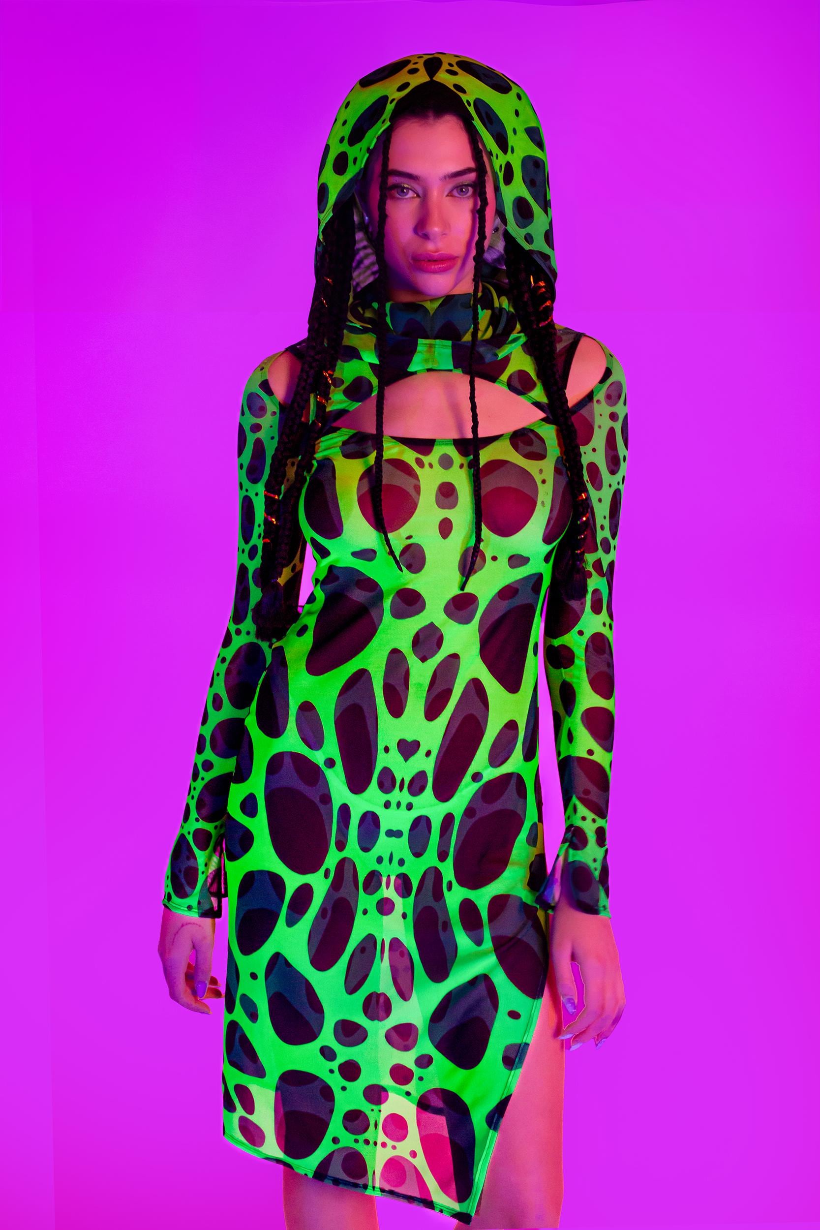 BADINKA Cell Division Mesh Hooded Dress