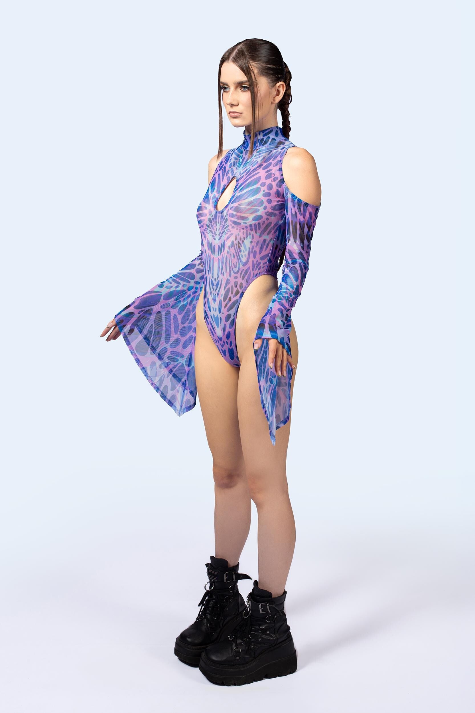 BADINKA Amethyst Flared Sleeve Bodysuit Mesh