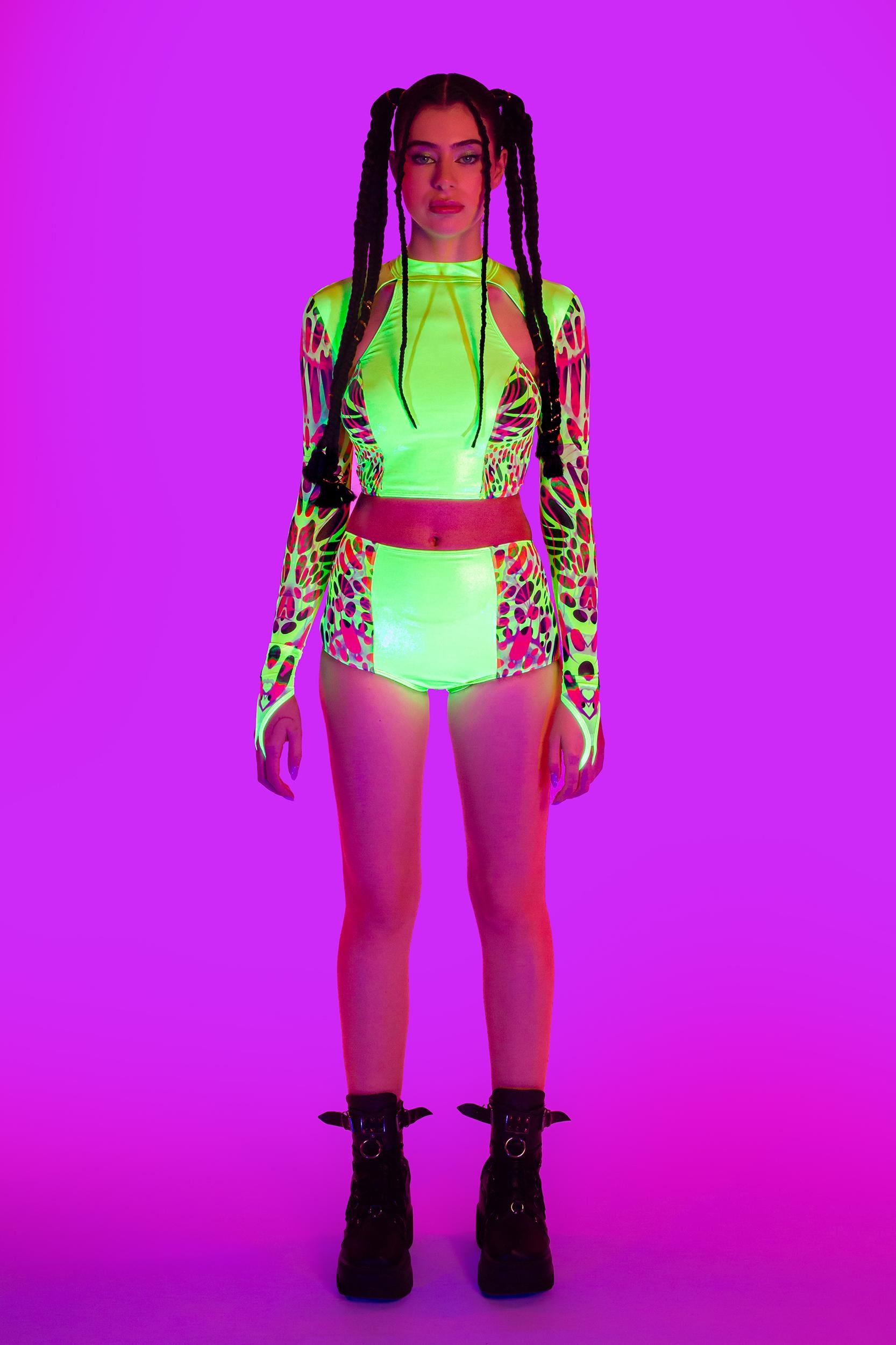 BADINKA Lime Wire Paneled Shorts Rave