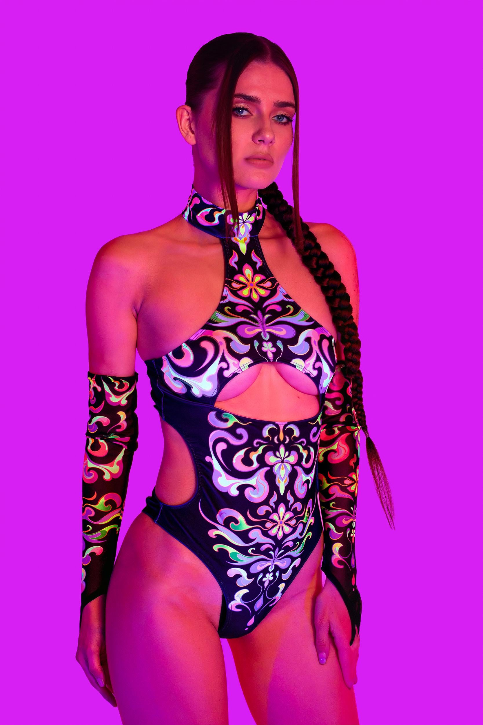 BADINKA Iridescence Open Front Halter Bodysuit