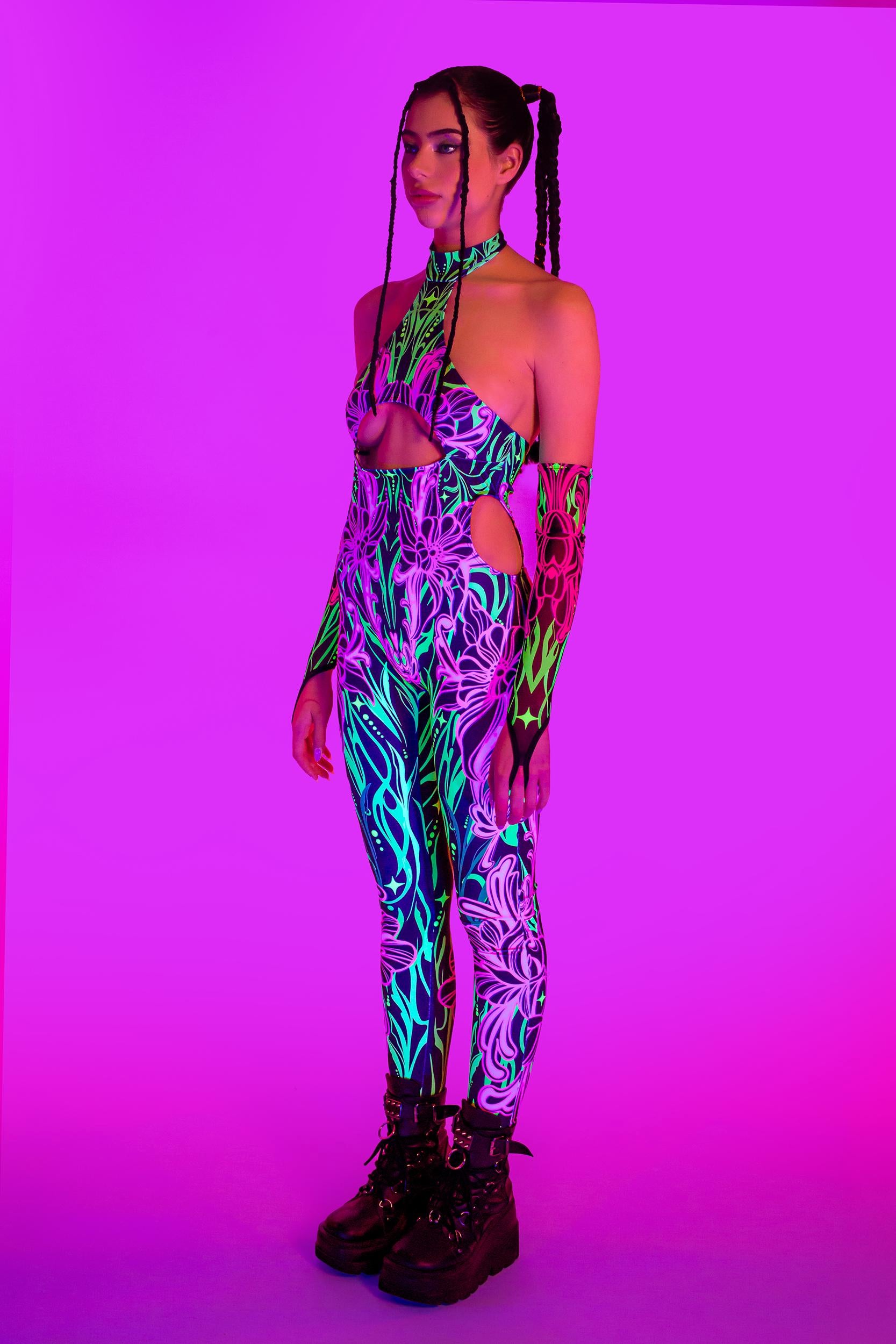 BADINKA High Nectar Halter Catsuit Mesh, neon, spandex
