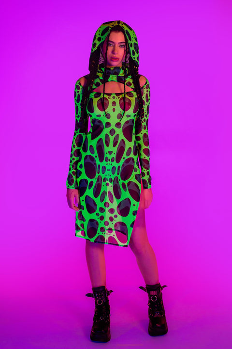 Cell Division Mesh Hooded Dress