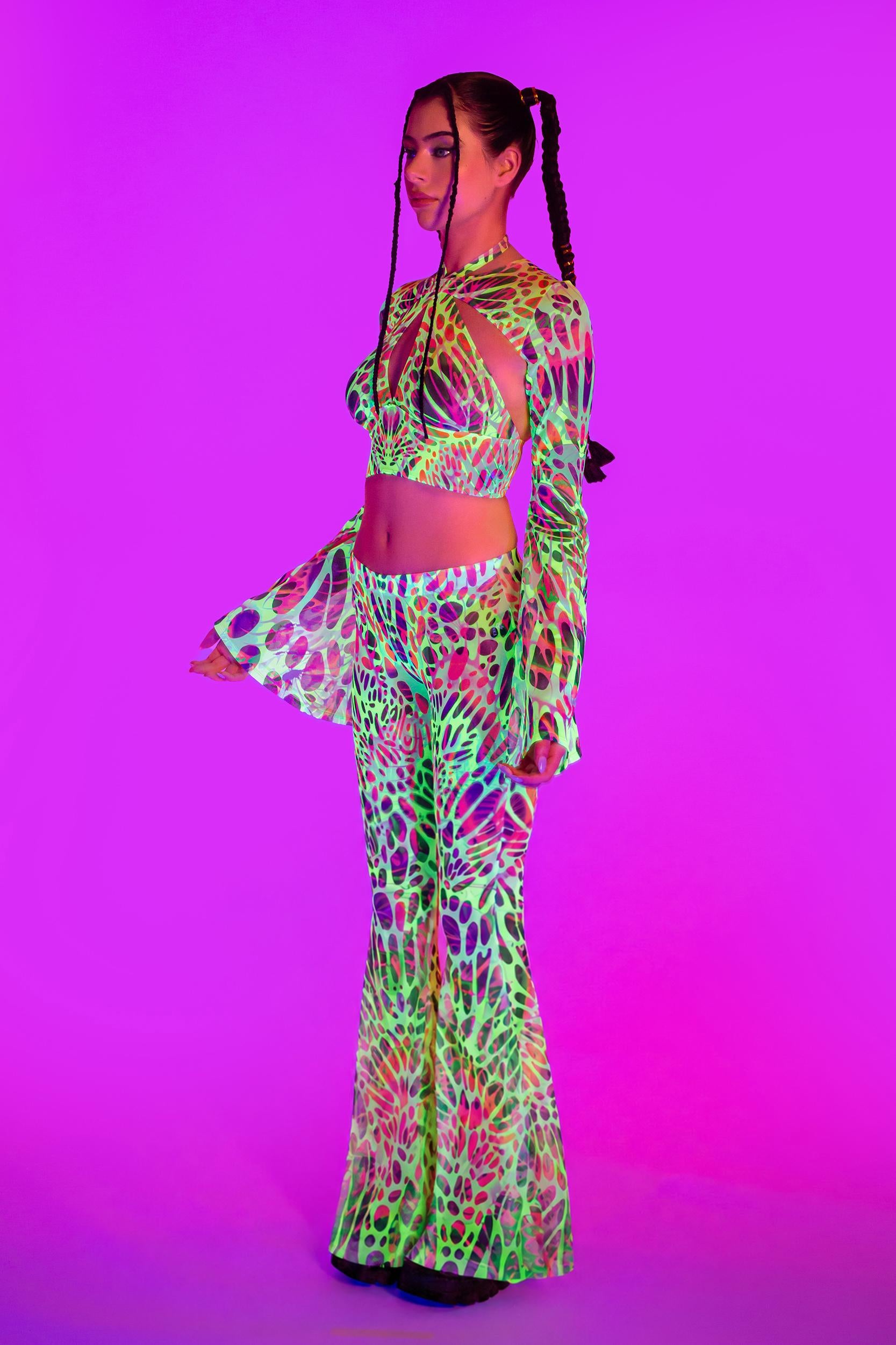 BADINKA Touch My Nerve Criss Cross Top And Shrug Neon-uv, psychedelic