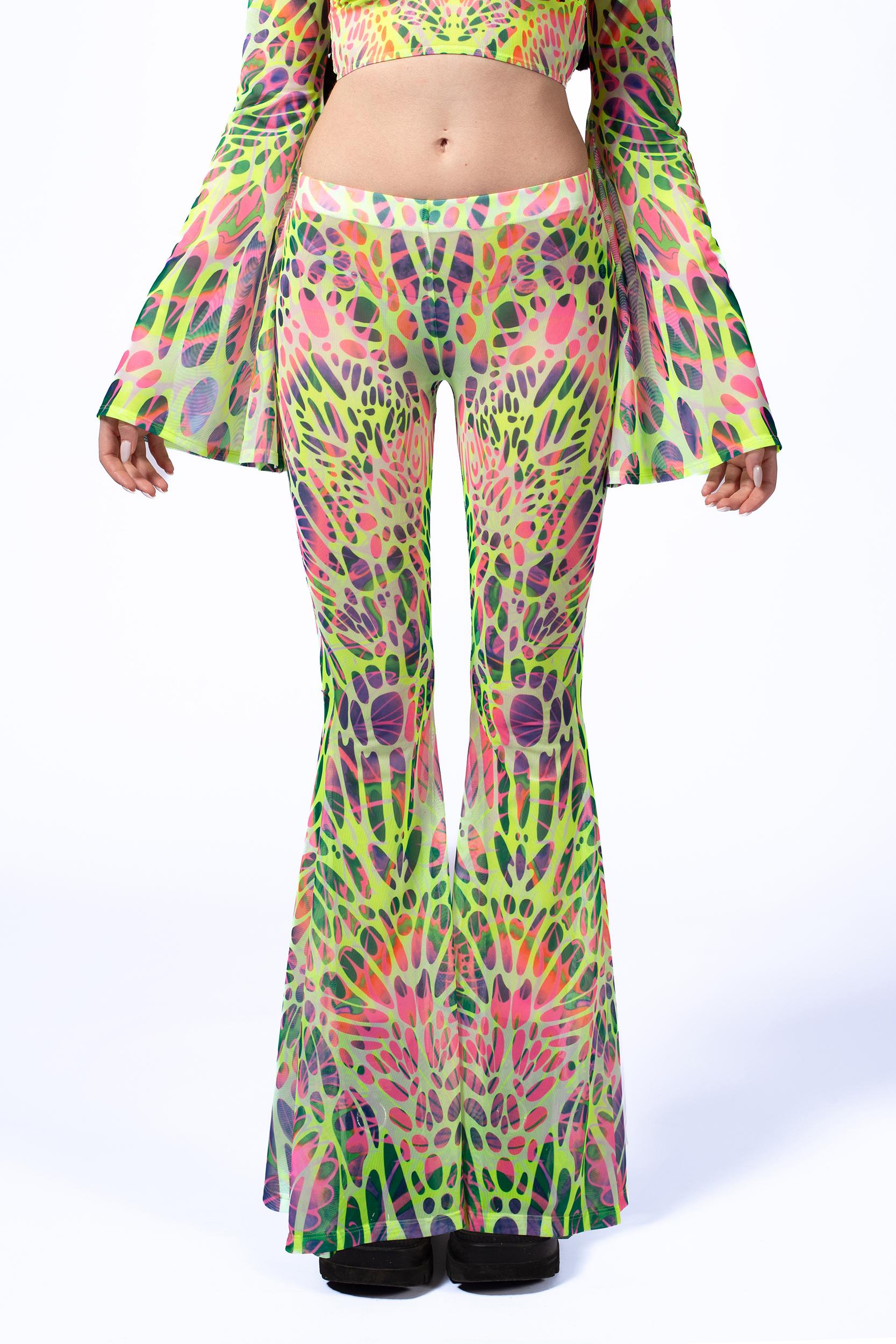 BADINKA Touch my Nerve Mesh Bell Bottoms Pants Yellow