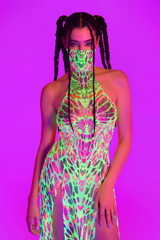 Touch My Nerve Mask Halter Dress