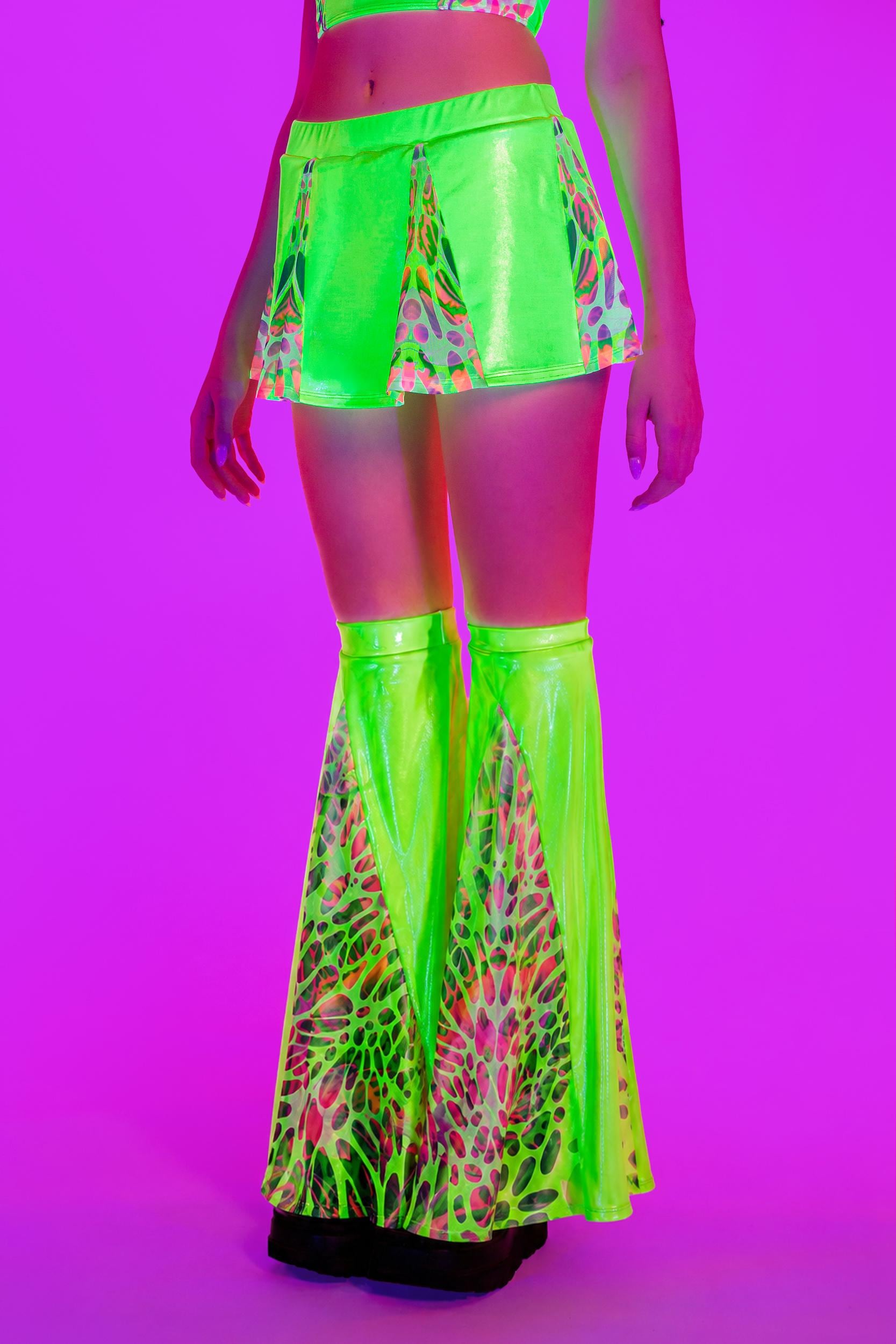 BADINKA Lime Wire Paneled Skirt Mesh, neon, shiny