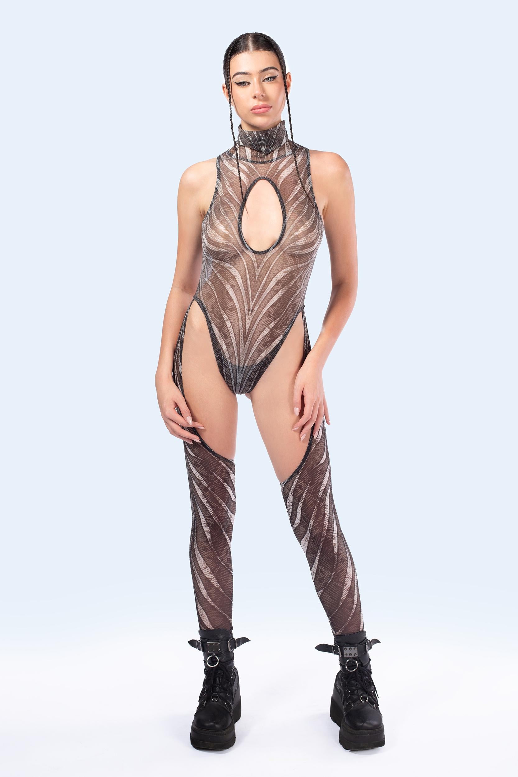 BADINKA C[Burning Man 2026] Ash Mesh Cut-Out Catsuit Psychedelic