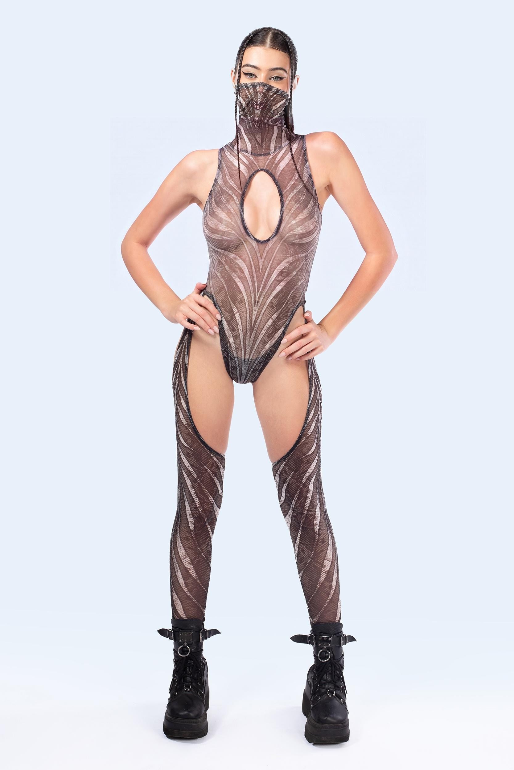 BADINKA Women C[Burning Man 2026] Ash Mesh Cut-Out Catsuit