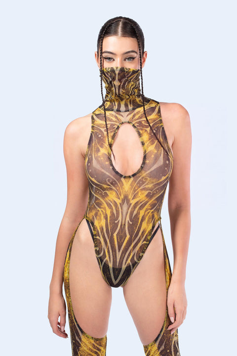 C[Burning Man 2026] Gold Dust Mesh Cut-Out Catsuit