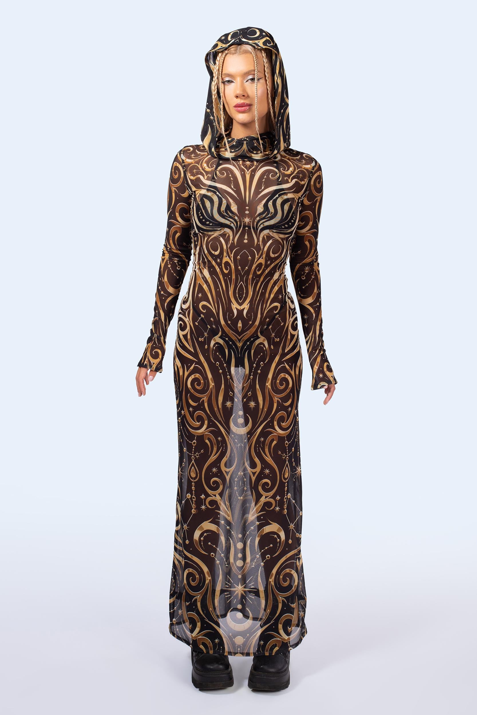 BADINKA Women C[Burning Man 2026] Sacred Signal Maxi Hooded Dress