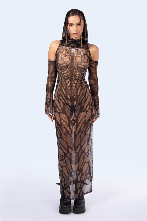 Obsidian Hooded Long Sleeve Dress