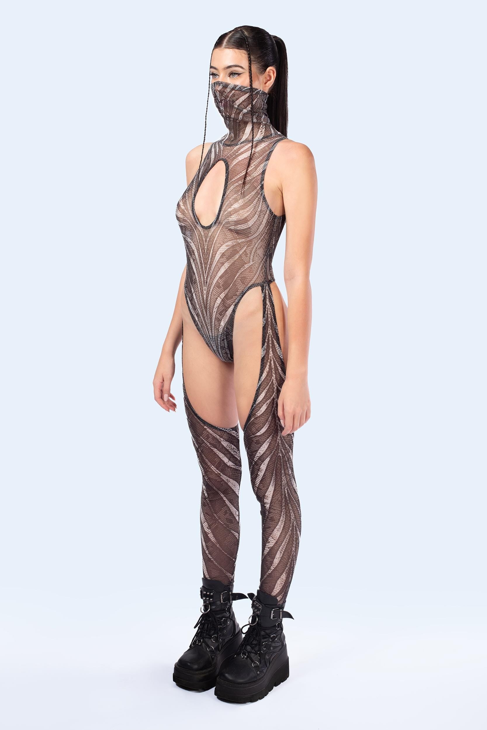 BADINKA C[Burning Man 2026] Ash Mesh Cut-Out Catsuit Keyhole