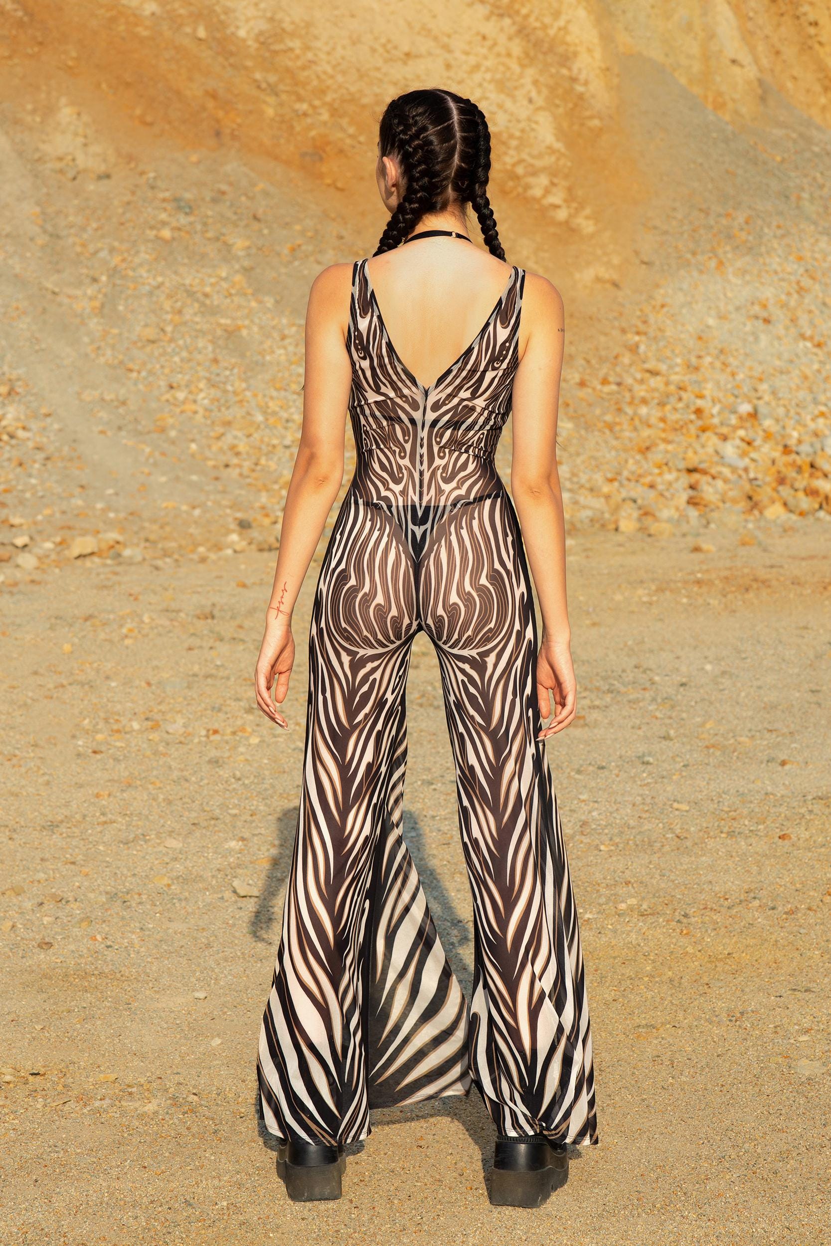 BADINKA C[Burning Man 2026] Ivory Drift Plunging Slit Romper Black, white