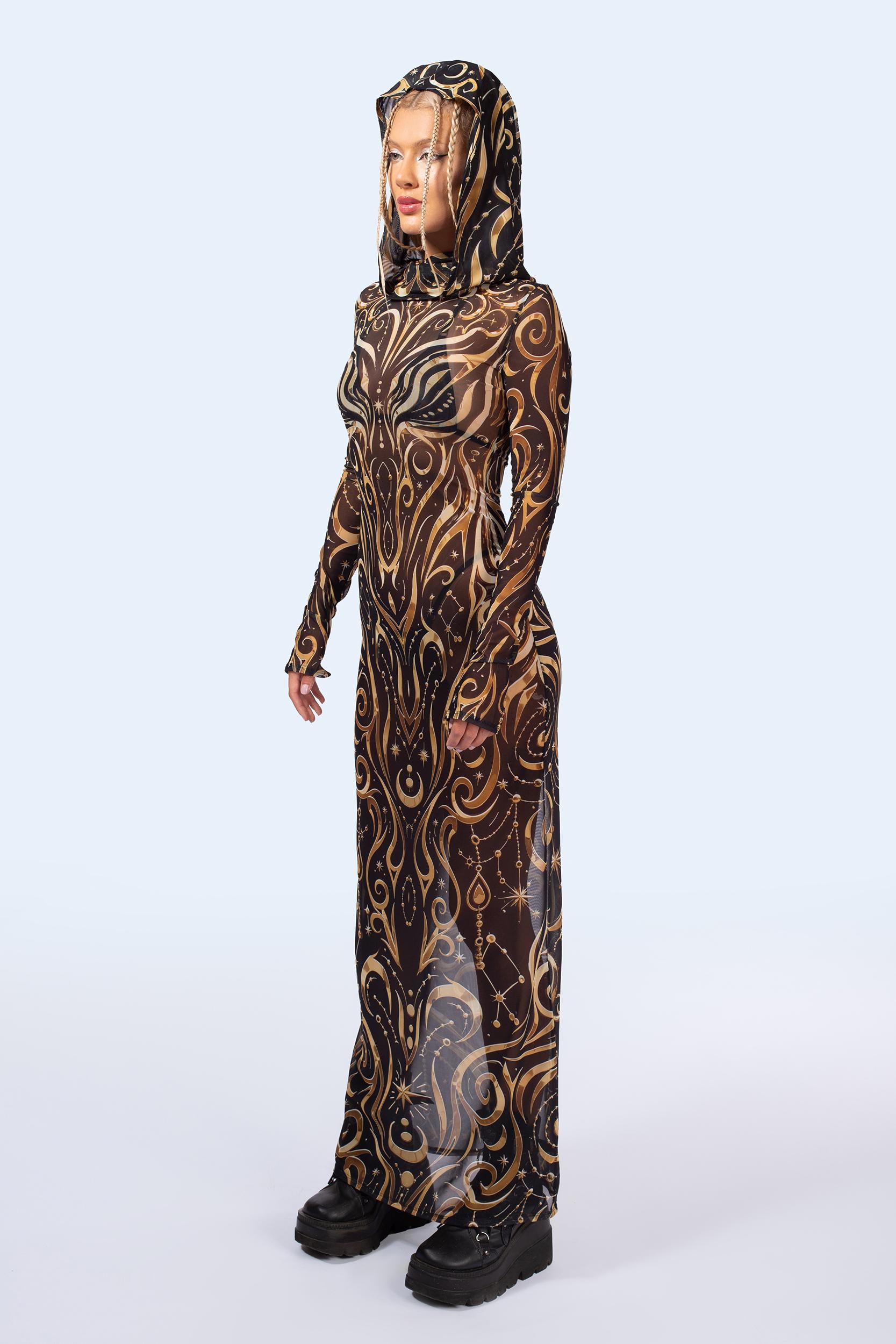 BADINKA C[Burning Man 2026] Sacred Signal Maxi Hooded Dress Flowy