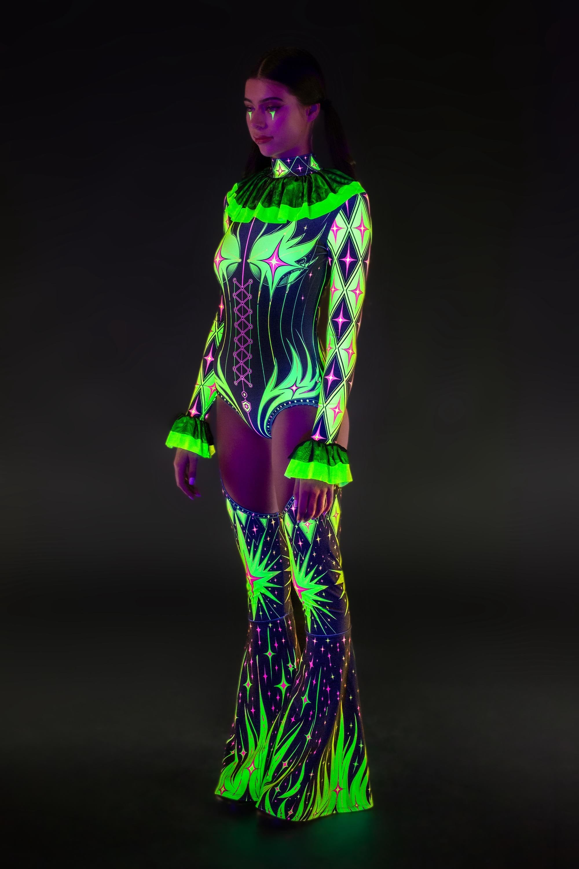 BADINKA Bad Joke Ruffled Collar Catsuit Neon, spandex