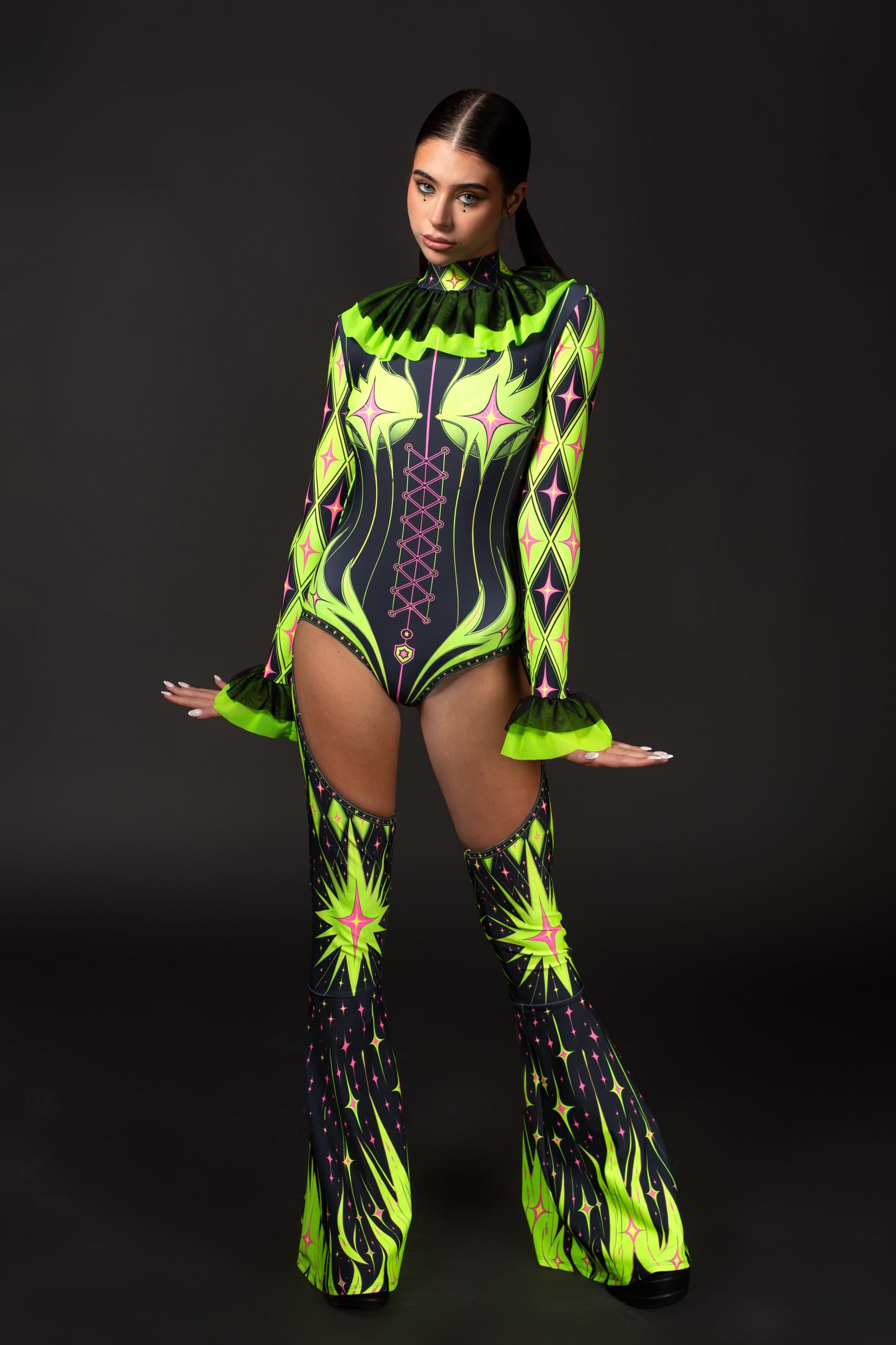 BADINKA Bad Joke Ruffled Collar Catsuit Bell-bottoms, chaps