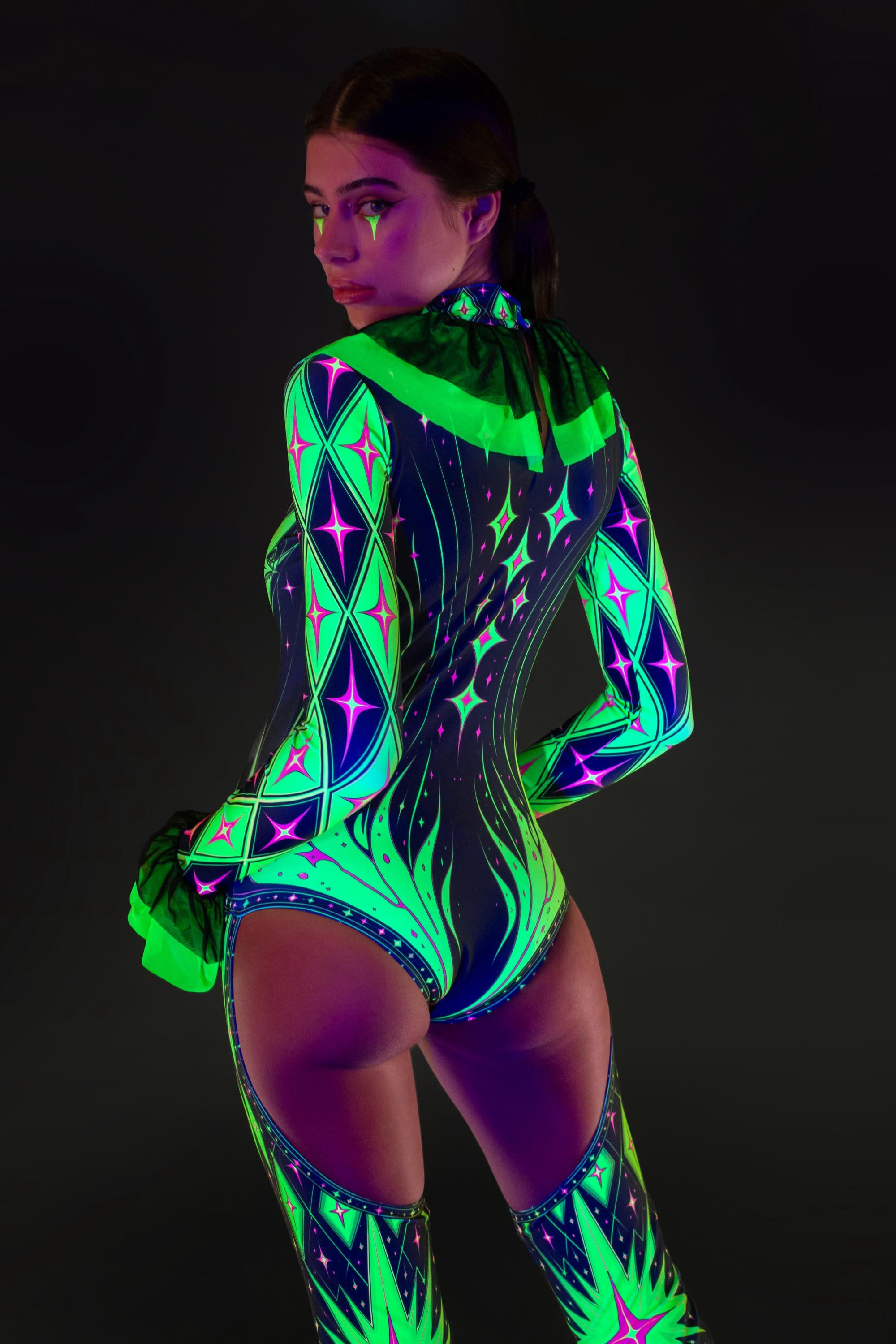 BADINKA Bad Joke Ruffled Collar Catsuit Black, green
