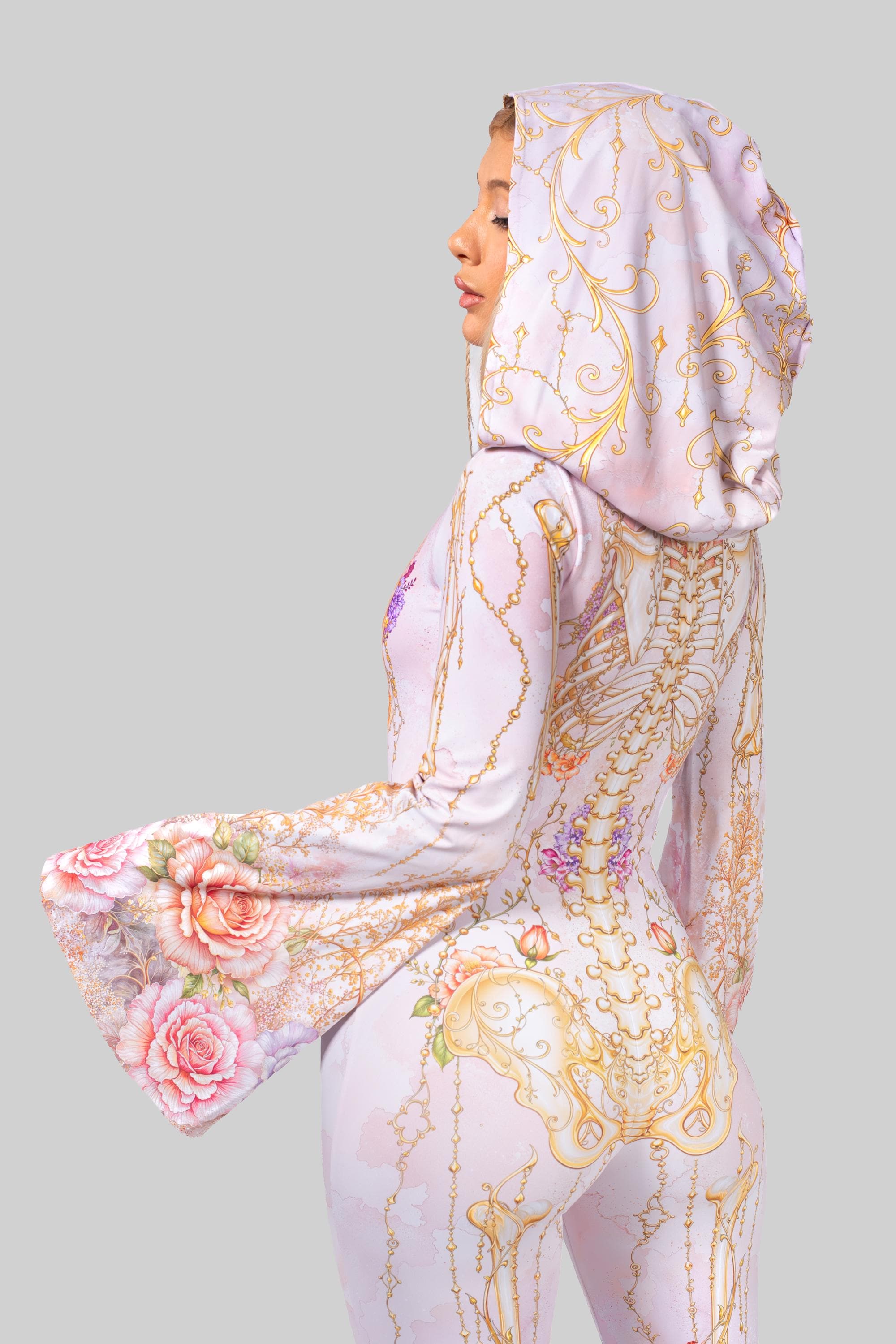 BADINKA Dead Romantic Flared Hooded Catsuit Pink