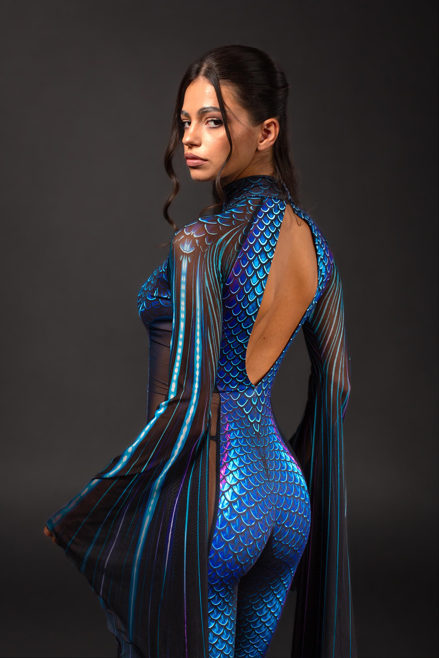 BADINKA Deep Instinct Keyhole Veil Catsuit Blue