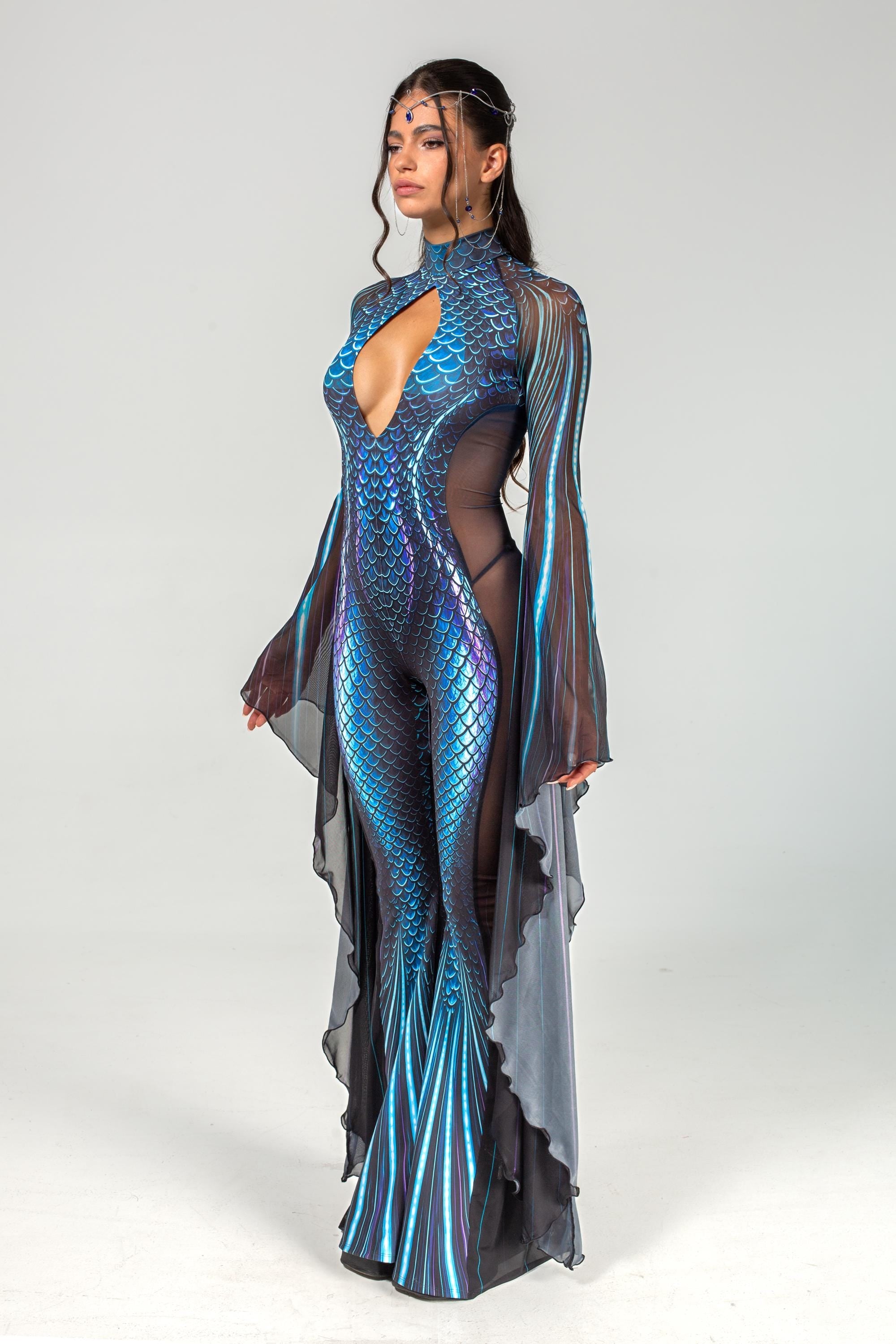BADINKA Deep Instinct Keyhole Veil Catsuit Back-zip, bell-bottoms, cut-out, flowy, keyhole