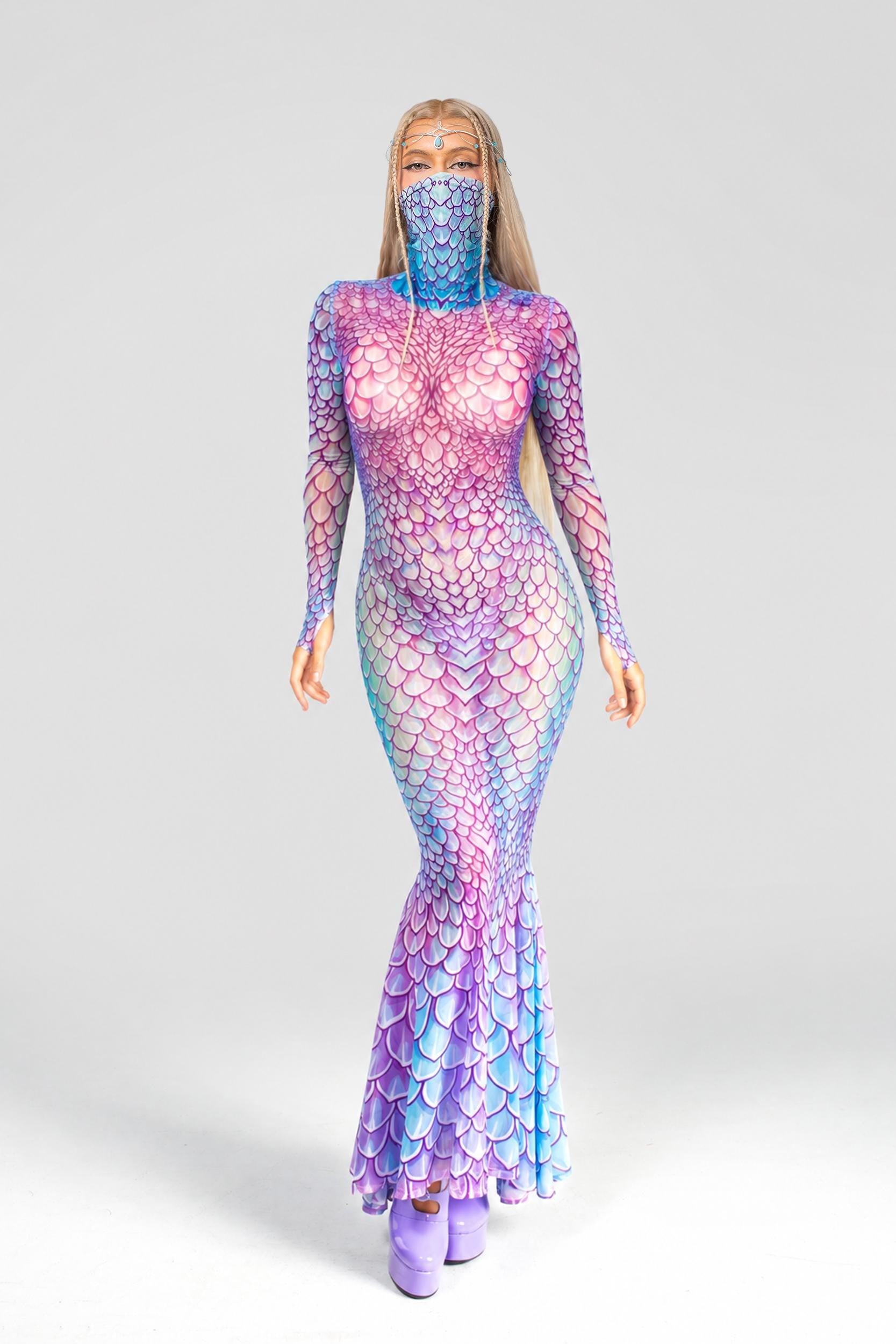 BADINKA Drown In Me High Neck Dress Blue, purple