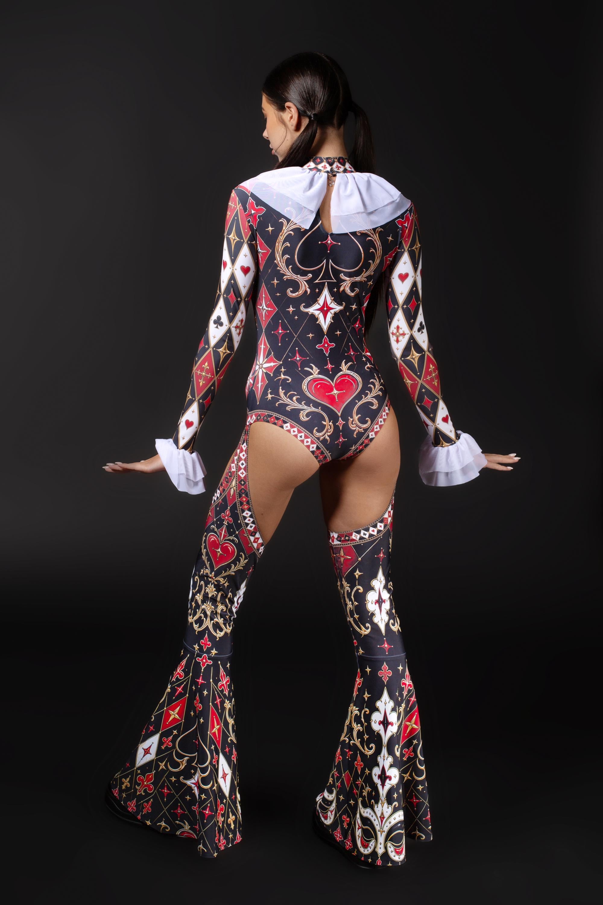 BADINKA Fool Around Ruffled Collar Catsuit Spandex