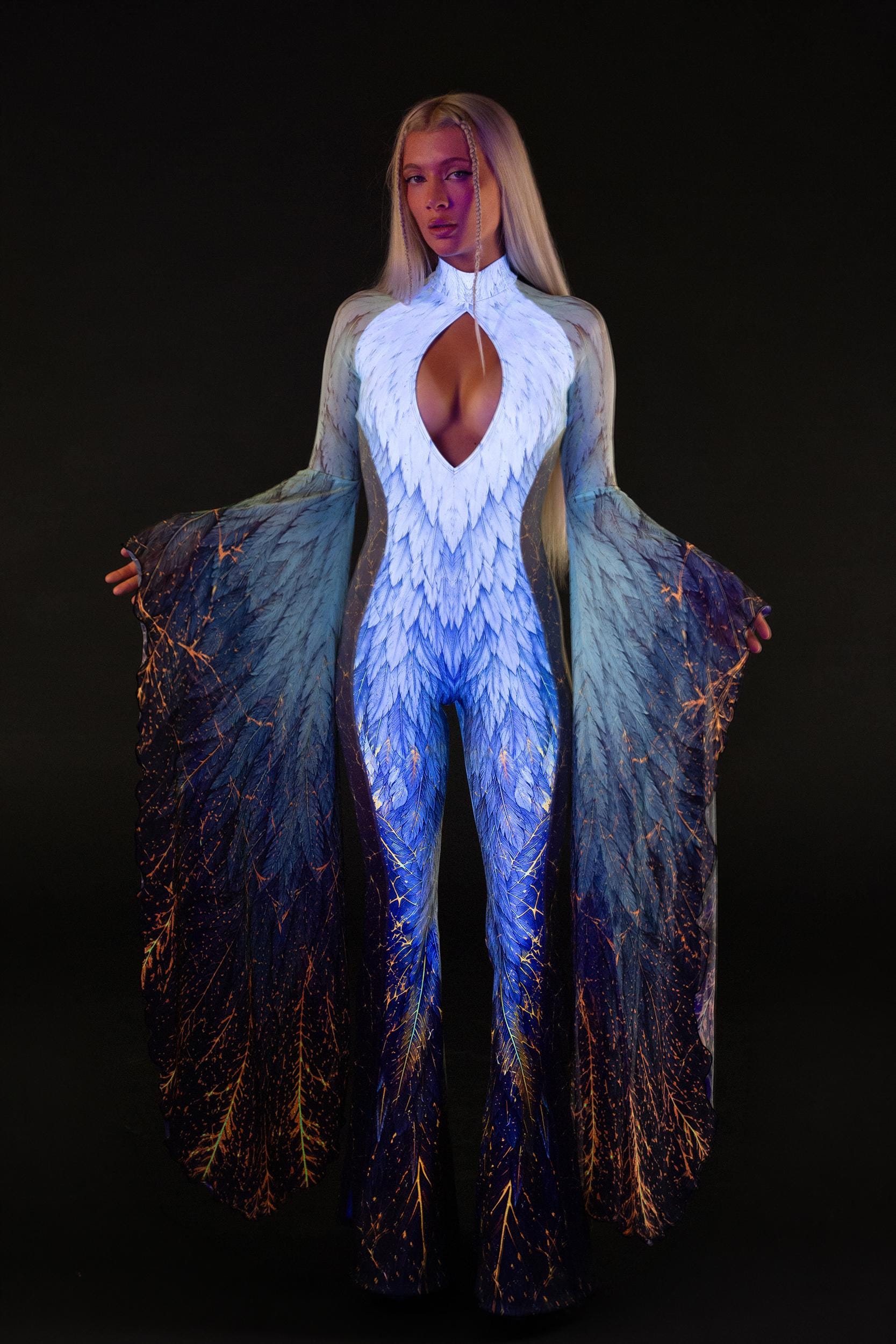 BADINKA Heaven Can Wait Keyhole Veil Catsuit Black, white