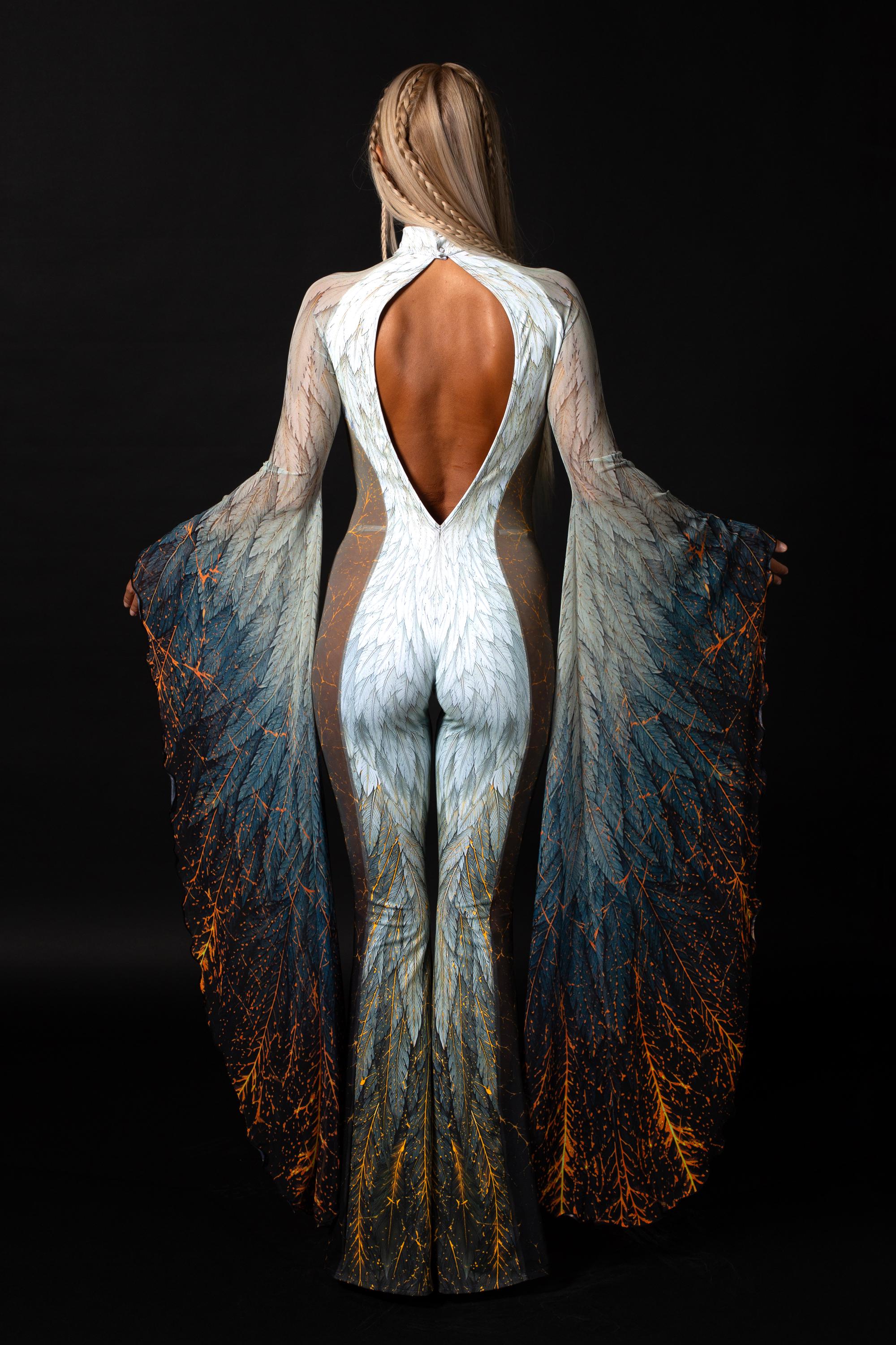 BADINKA Heaven Can Wait Keyhole Veil Catsuit Back-zip, bell-bottoms, cut-out, flowy, keyhole