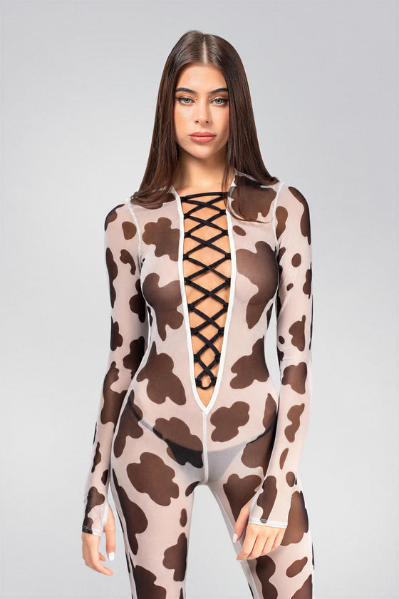 Milk Me Lace Up Catsuit