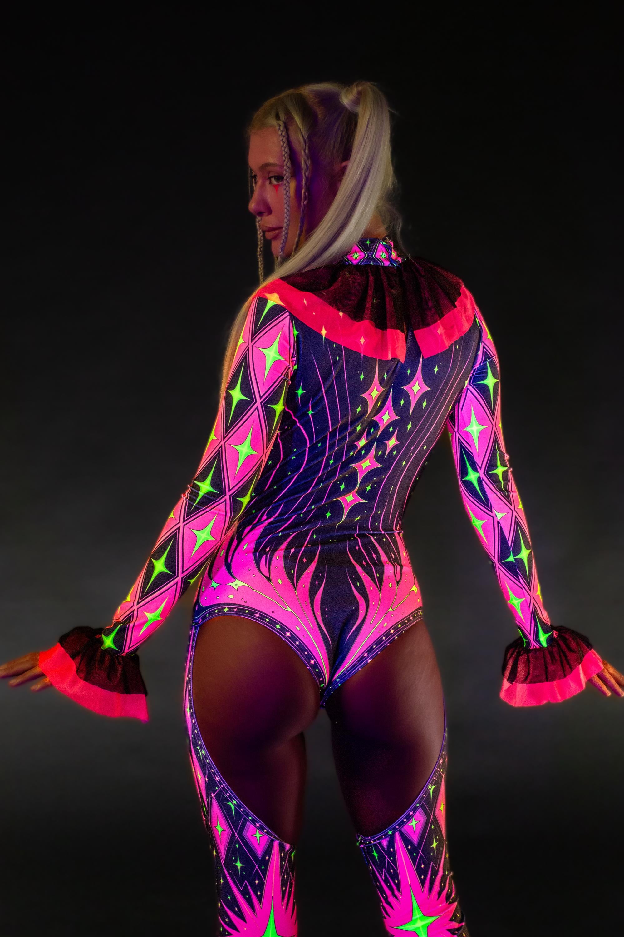 BADINKA Really Bad Joke Ruffled Collar Catsuit Black, pink