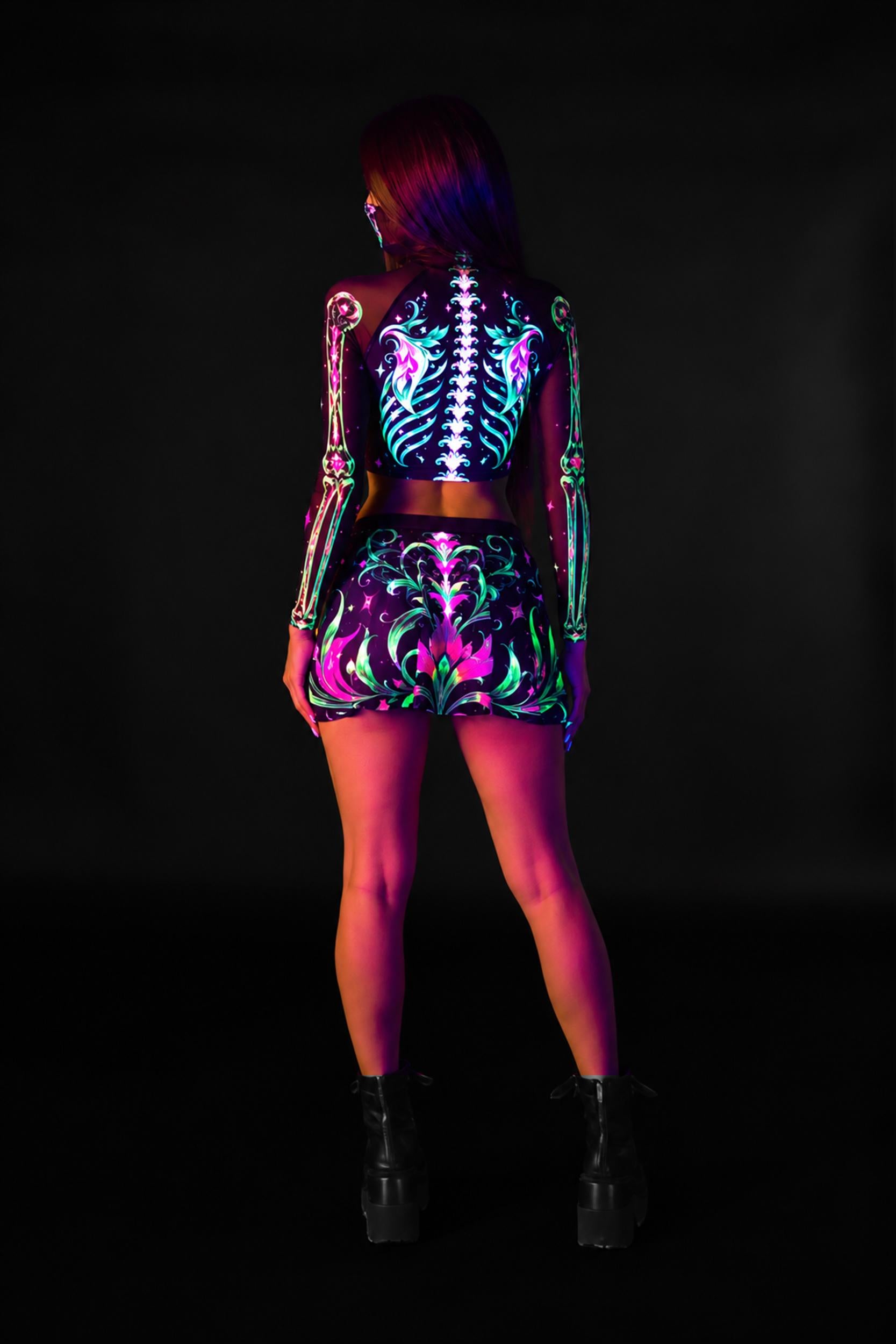 BADINKA Afterlife Club Masked Sleeve Crop Top Neon, spandex